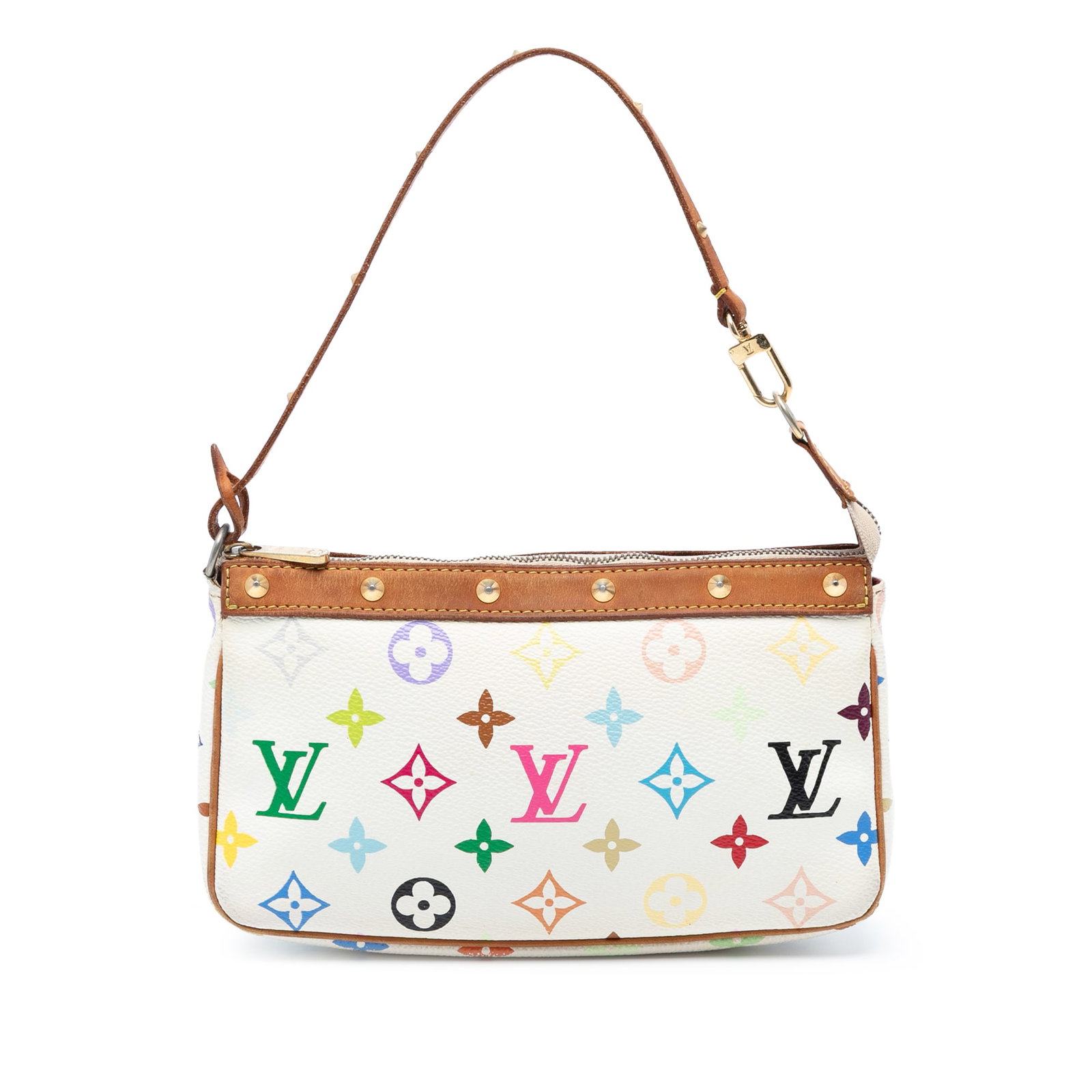 Louis Vuitton Monogram Multicolore Pochette Accessoires Bag with Gold-tone Studs: Louis Vuitton Monogram Multicolore Pochette Accessoires Bag with Gold-tone Studs This Louis Vuitton Monogram Multicolore Pochette Accessoires is a stylish and functional accessory. It features a vibra