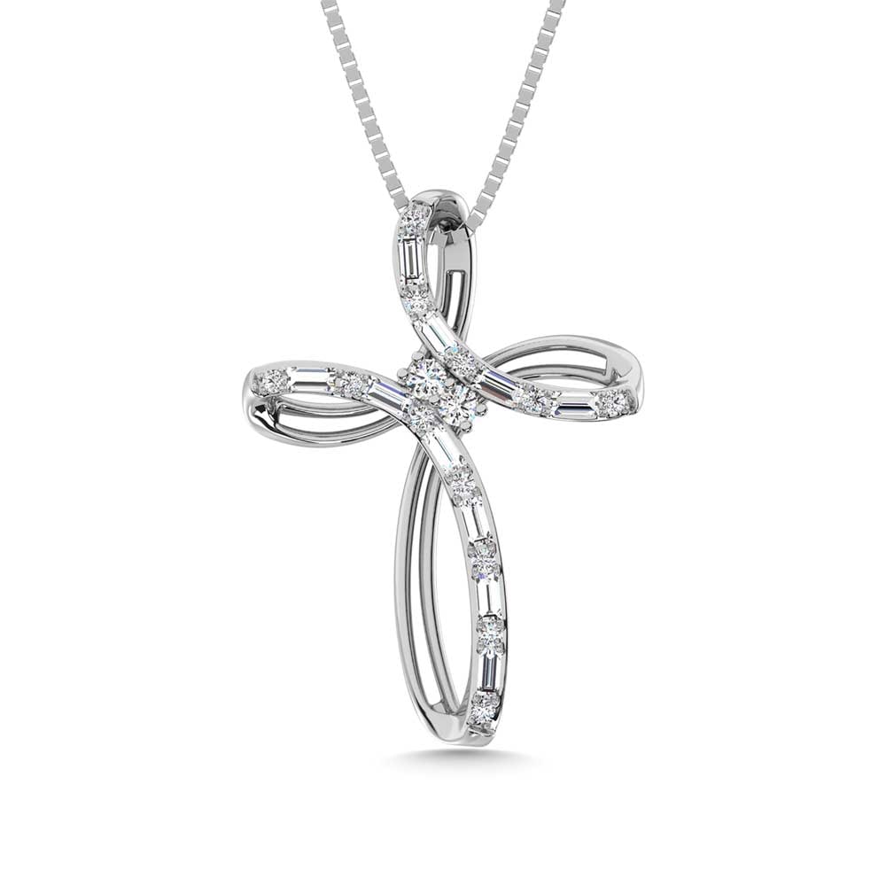 14K White Gold Diamond 1/5 Ct.Tw. Cross Pendant: 14K White Gold Diamond 1/5 Ct.Tw. Cross Pendant 14k White Gold Stone Color: G-h Stone Clarity: I1 Unless otherwise specified, pendants that include a chain are paired with our standard 18-inch length.