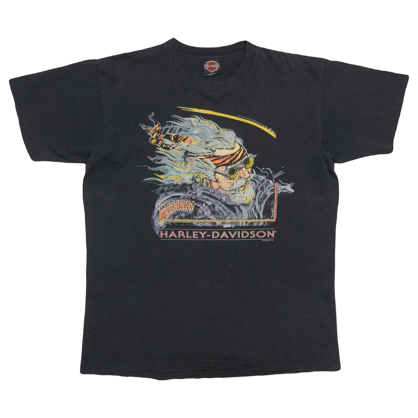 Vintage 1990s Black Harley Davidson Santa Barbara Graphic Cotton Shirt XL (1 of 7)