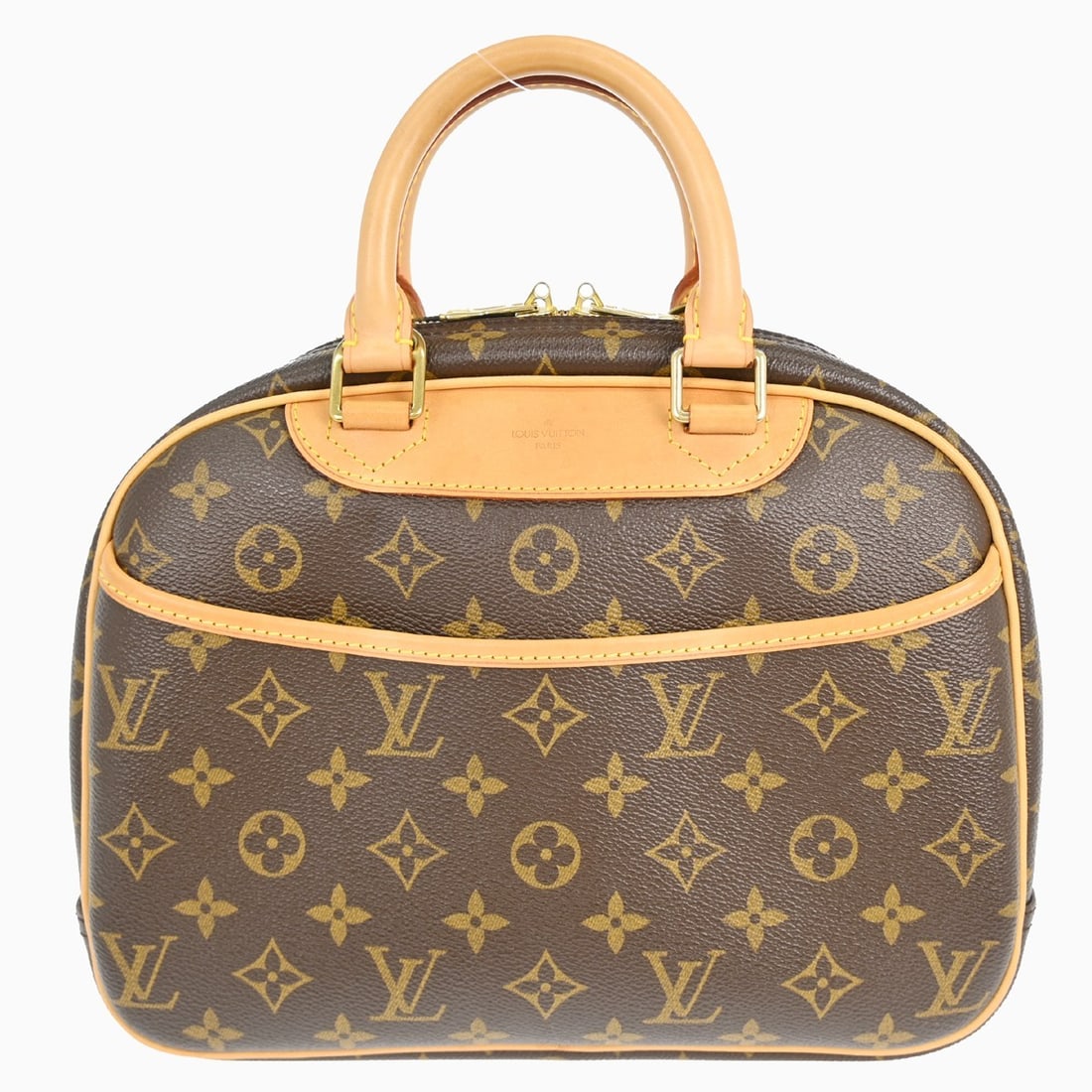 Louis Vuitton Monogram Trouville Canvas Leather Medium Size Vintage Handbag: Louis Vuitton Monogram Trouville Canvas Leather Medium Size Vintage Handbag This Louis Vuitton Trouville handbag features the iconic monogram canvas leather with brown double handles and zip closure. 