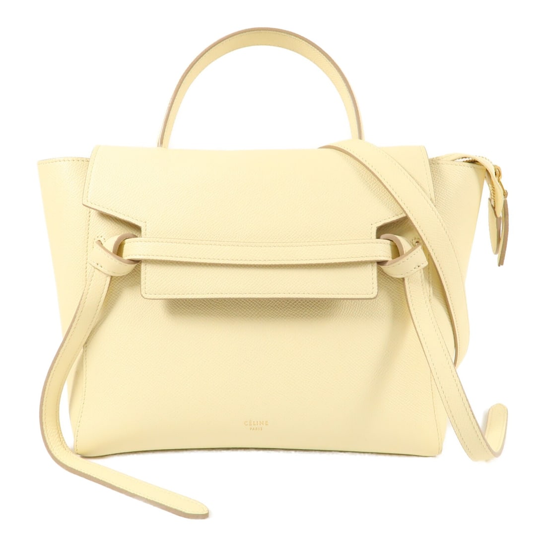 Celine Micro Belt Calfskin Yellow Two Way Shoulder Bag with Gold Hardware: Celine Micro Belt Calfskin Yellow Two Way Shoulder Bag with Gold Hardware This Celine Micro Belt Bag is crafted from yellow calfskin leather and features a versatile 2-way design that can be carried a