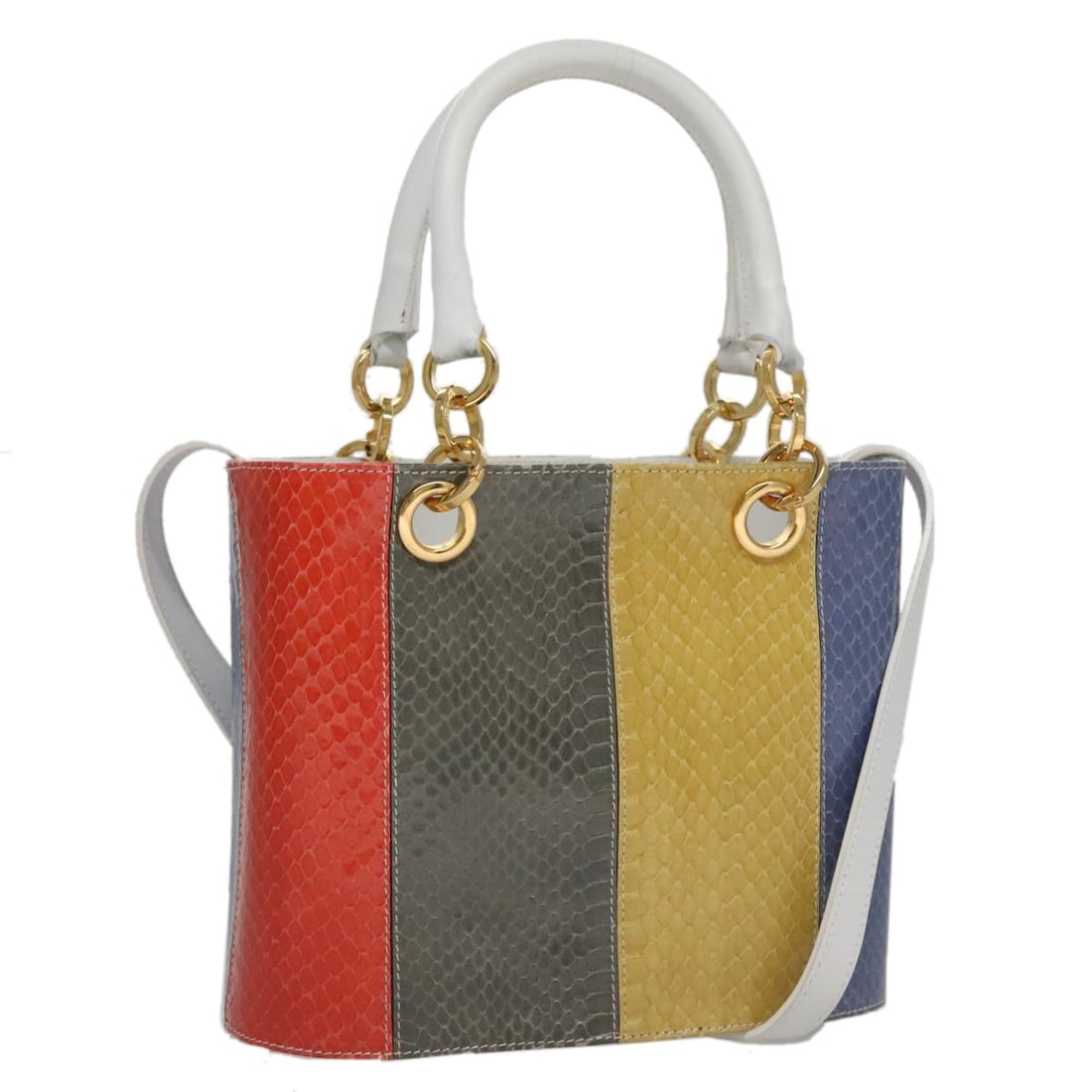 Salvatore Ferragamo Multicolor Leather Gancini Convertible Handbag with Strap: Salvatore Ferragamo Multicolor Leather Gancini Convertible Handbag with Strap This Salvatore Ferragamo Gancini Embossing 2-way bag is crafted from multicolor leather and can be carried by hand or with