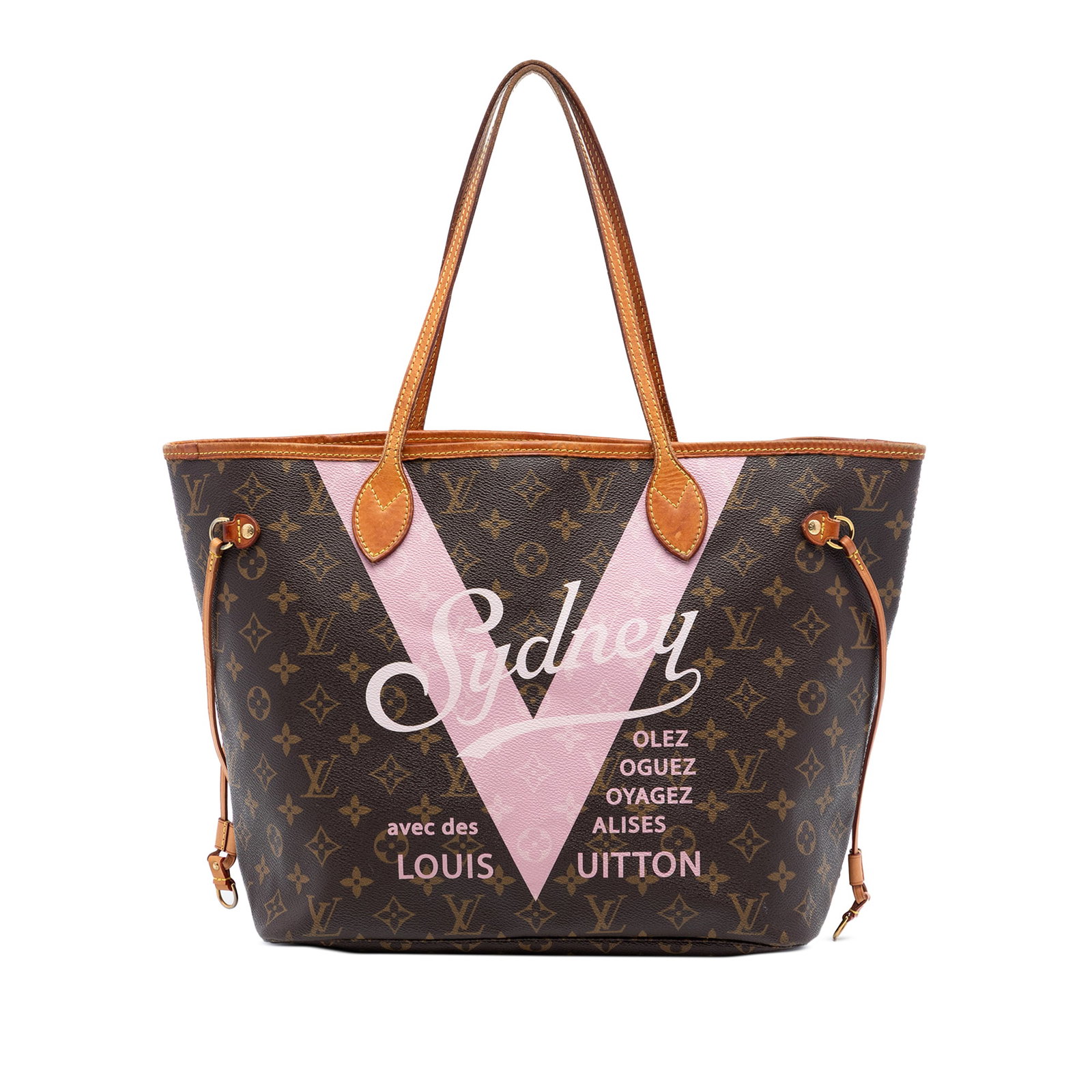 Louis Vuitton Sydney V Neverfull MM Limited Edition Monogram Tote: Louis Vuitton Sydney V Neverfull MM Limited Edition Monogram Tote This Louis Vuitton Limited Edition Monogram Sydney V Neverfull MM features a brown monogram canvas body with a distinctive V print, co