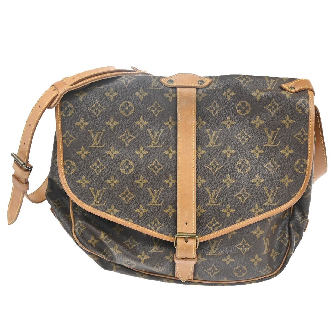 Monogram Canvas Saumur Shoulder Bag by Louis Vuitton: Monogram Canvas Saumur Shoulder Bag by Louis Vuitton This Louis Vuitton Saumur handbag is crafted from the brand's signature monogram canvas in brown. Designed for women, it features a spacious interi