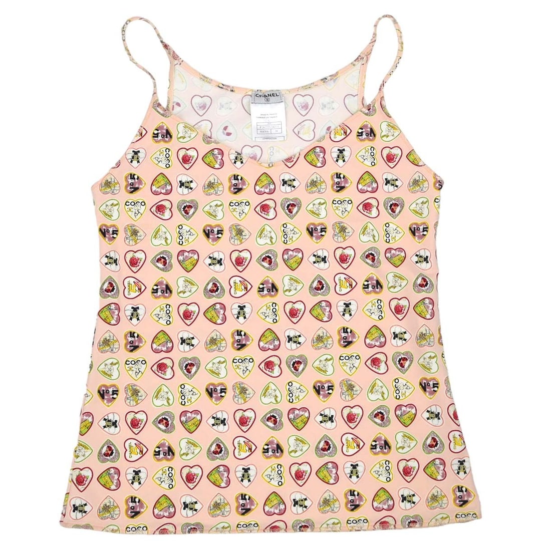 CHANEL Pink Sleeveless Camisole Top FR 38: CHANEL Pink Sleeveless Camisole Top FR 38 This Chanel camisole top features a slim fit and a stylish sleeveless design, crafted in a vibrant pink hue. Designed for women, the tank-style top is suitabl