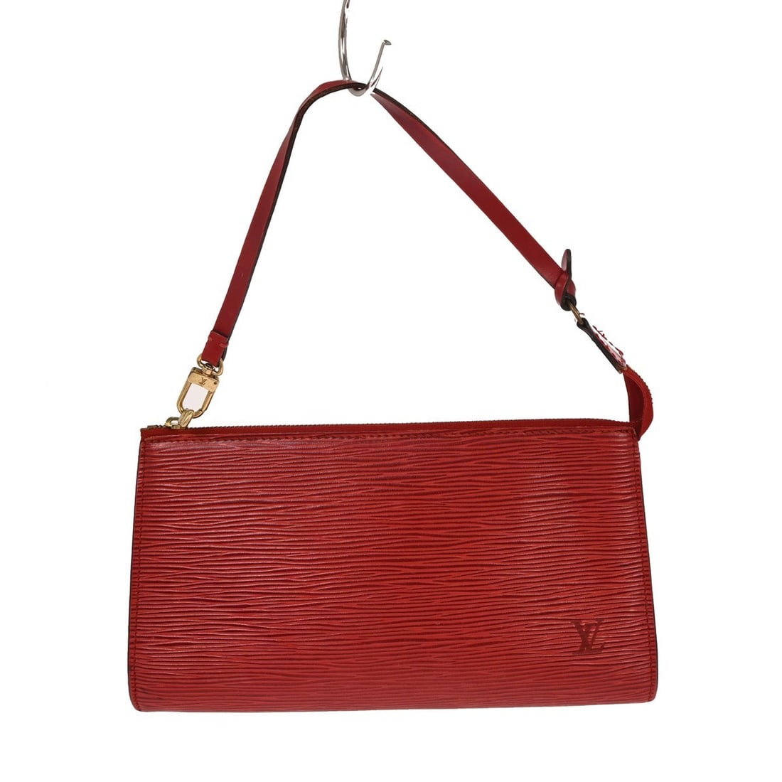 Louis Vuitton Epi Leather Pochette Accessoires Red Medium Handbag M52947: Louis Vuitton Epi Leather Pochette Accessoires Red Medium Handbag M52947 This Louis Vuitton Pochette Accessoires 24 handbag features signature red Epi leather with a classic top handle design. The bag