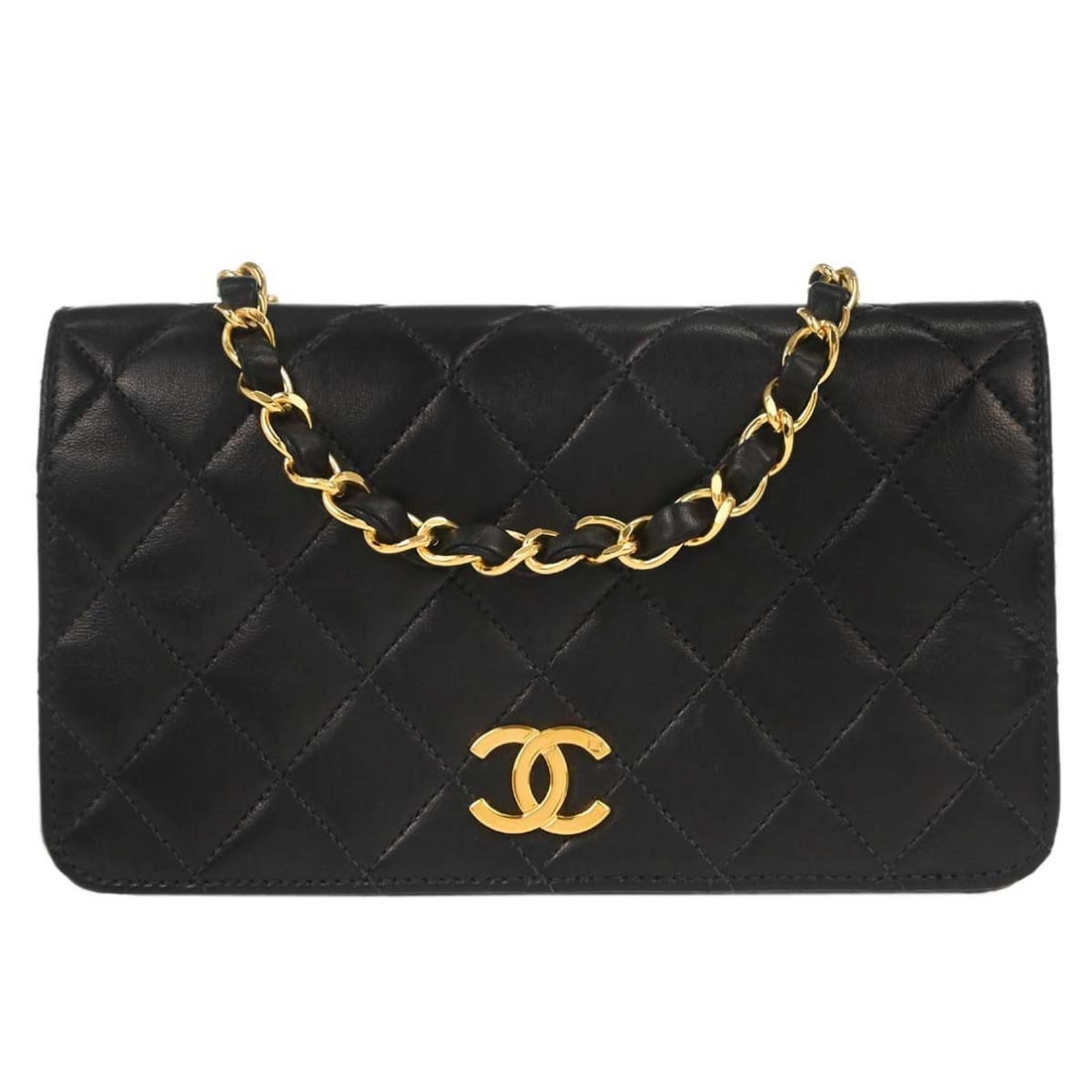 Chanel Mini Matelasse Quilted Lambskin Full Flap Black Shoulder Bag: Chanel Mini Matelasse Quilted Lambskin Full Flap Black Shoulder Bag This Chanel Mini Full Flap Shoulder Bag features a black quilted lambskin leather exterior with a classic turn lock closure and a si