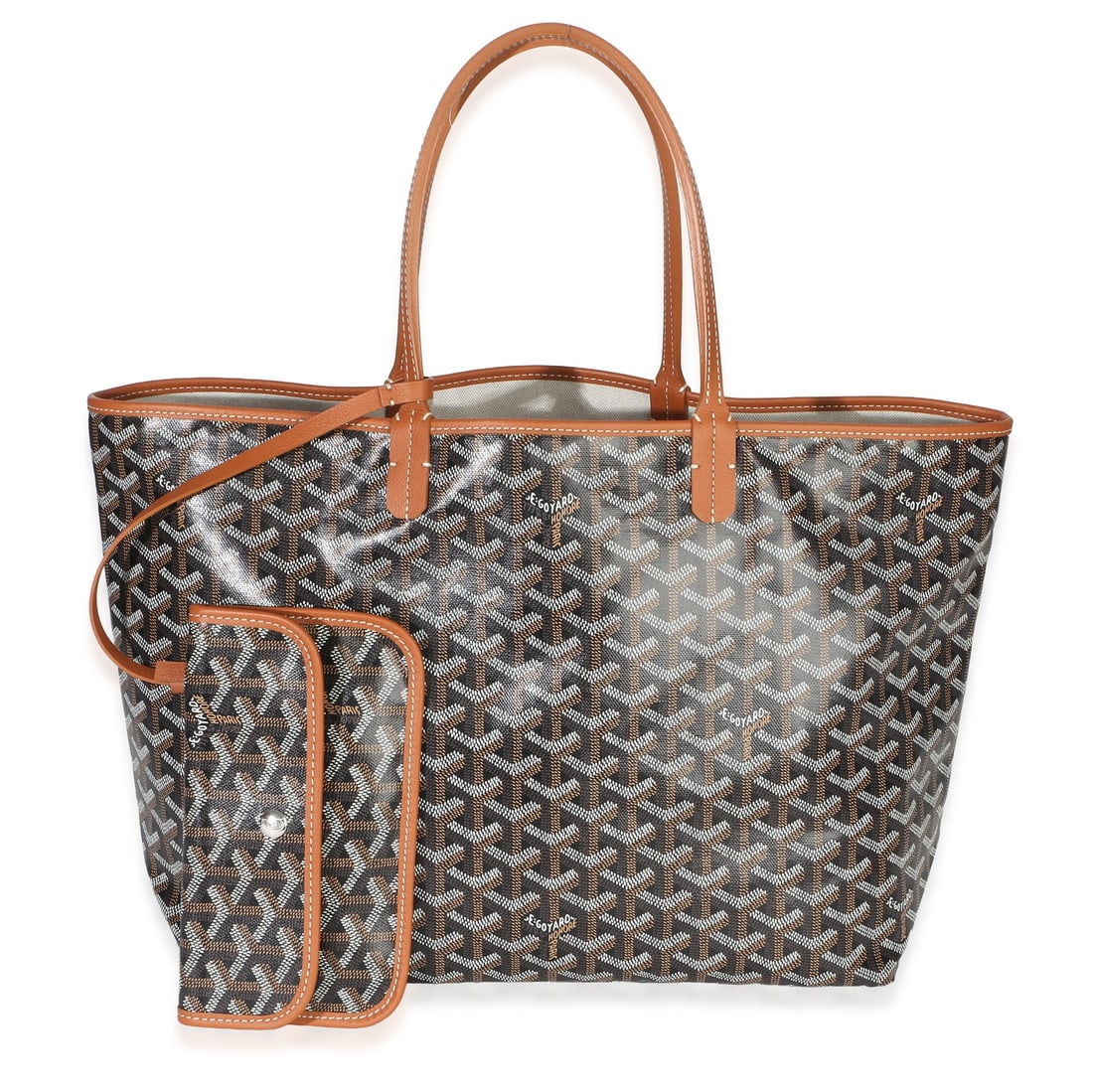 Goyard Saint Louis PM Black Canvas Tote with Dustbag and Pochette: Goyard Saint Louis PM Black Canvas Tote with Dustbag and Pochette This Goyard Saint Louis PM tote features the signature Goyardine canvas in black and brown, complemented by silver-tone hardware and b