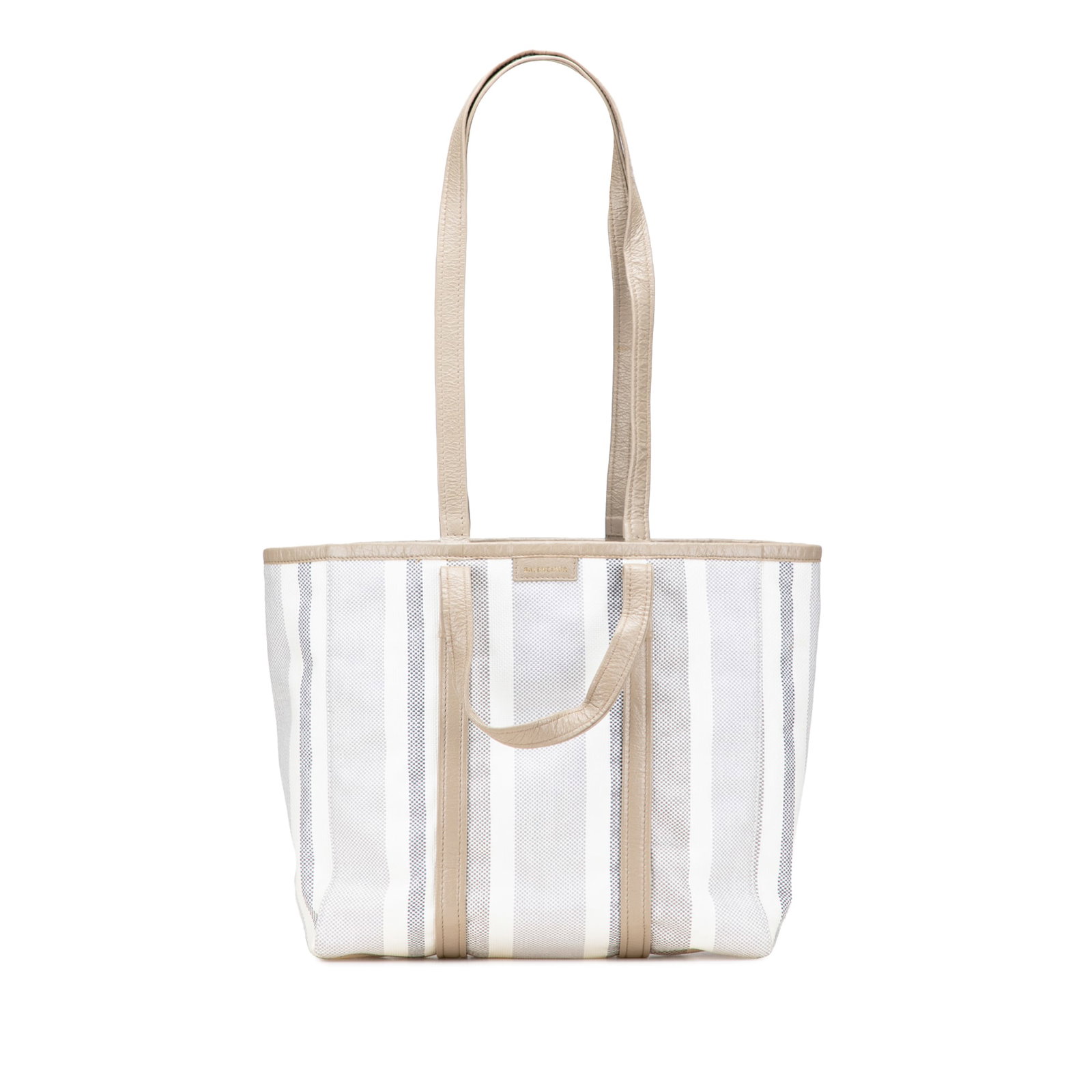 Balenciaga Gray Medium Woven Calfskin Barbes East West Shopper Bag: Balenciaga Gray Medium Woven Calfskin Barbes East West Shopper Bag Introducing the Balenciaga Medium Woven Calfskin Barbes East West Shopper Bag, a stylish and functional accessory perfect for your da