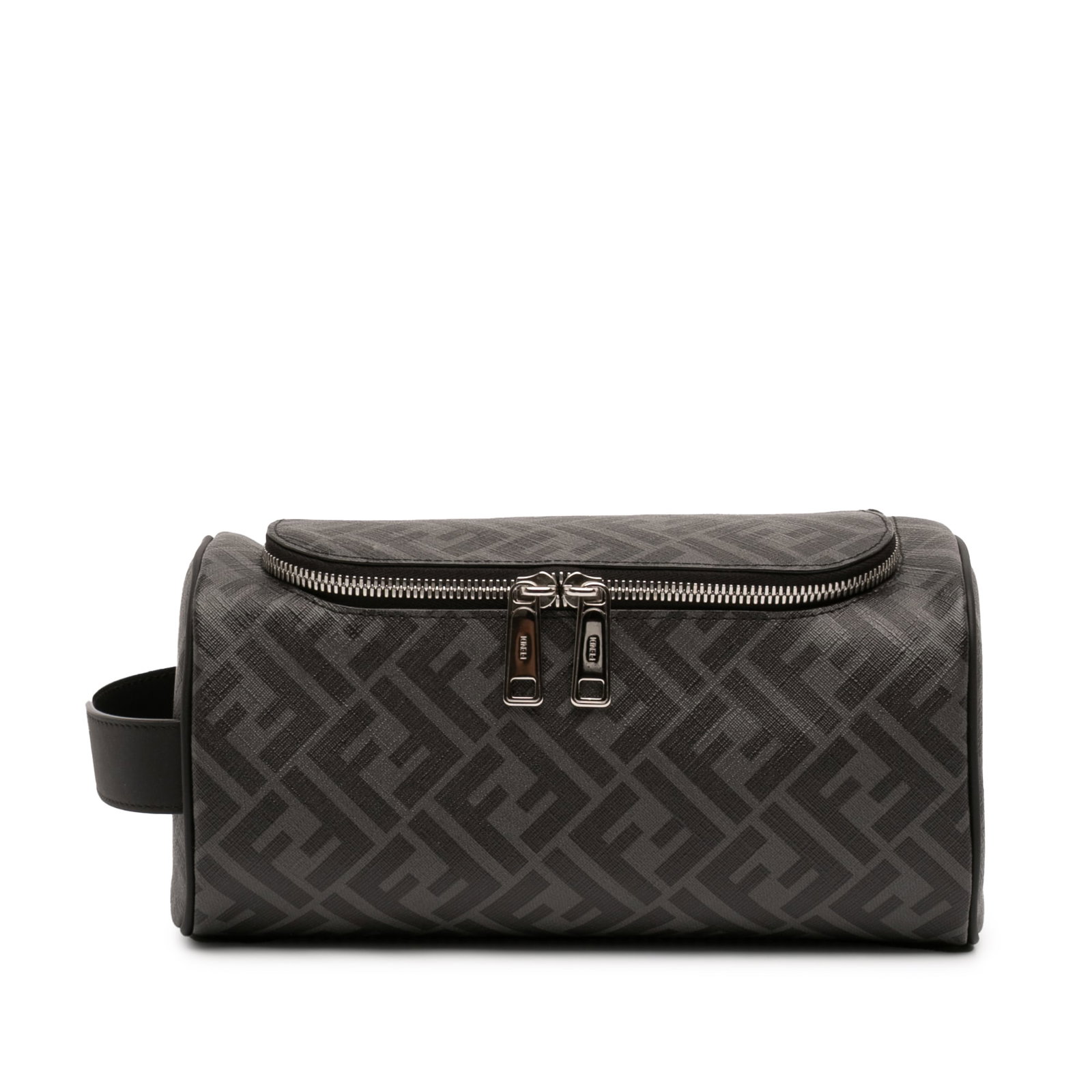 Fendi FF Pattern Coated Canvas Travel Clutch with Leather Trim: Fendi FF Pattern Coated Canvas Travel Clutch with Leather Trim This Fendi Zucca Essential Case features a coated canvas body with leather trim, a flat side leather handle, and a two-way zip around clo