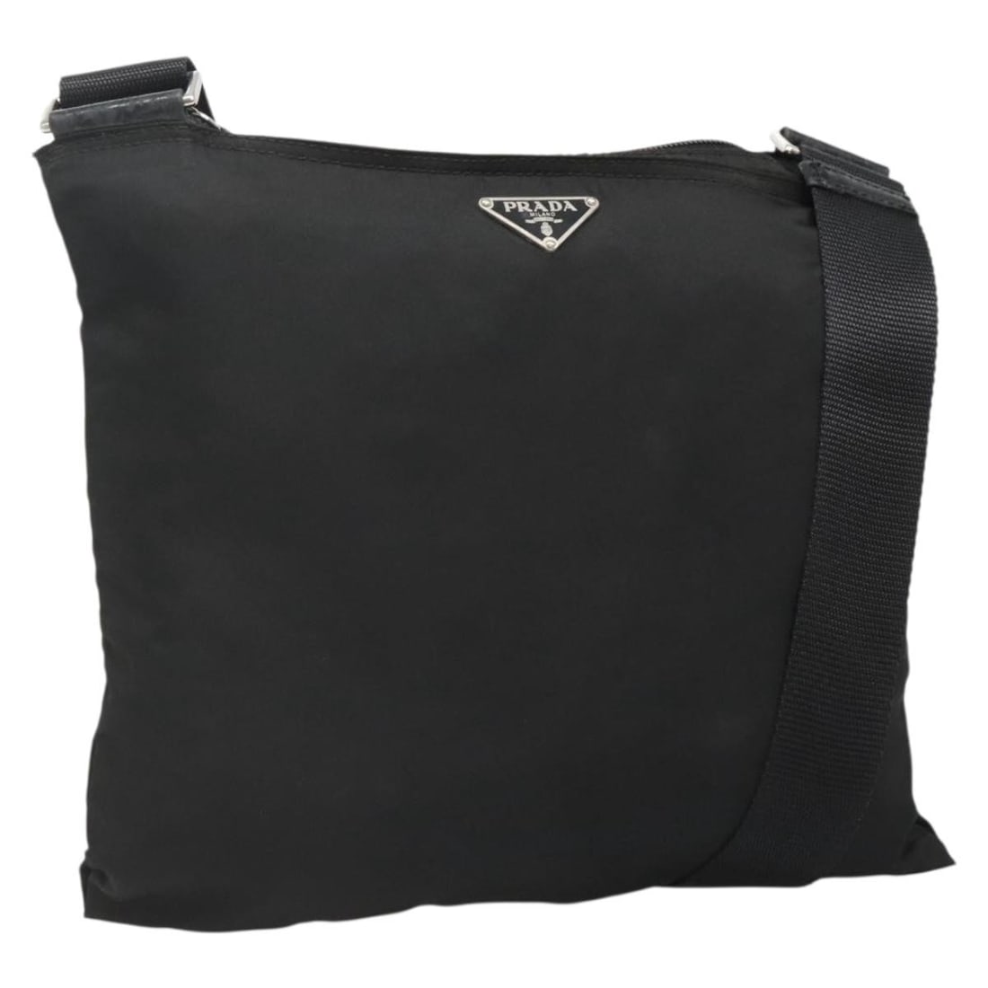 Prada Black Nylon Flat Messenger Bag Unisex 30cm x 26cm: Prada Black Nylon Flat Messenger Bag Unisex 30cm x 26cm This Prada Flat Messenger Bag is crafted from durable black nylon and designed for unisex use. Made in Italy, it features a spacious interior an