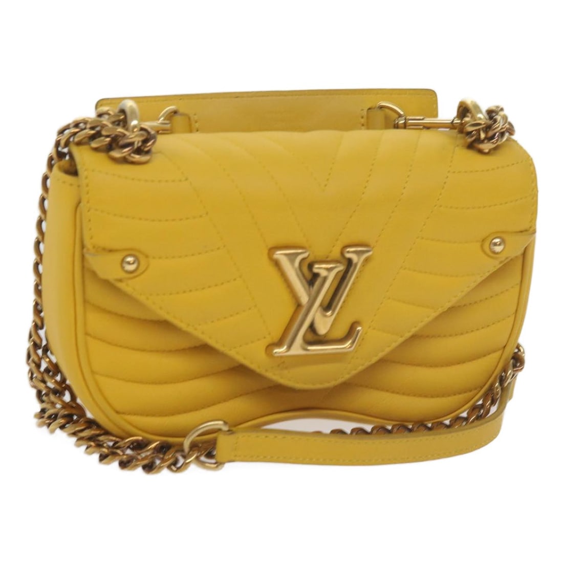 Louis Vuitton New Wave PM Yellow Leather Shoulder Bag Authentic: Louis Vuitton New Wave PM Yellow Leather Shoulder Bag Authentic The Louis Vuitton New Wave Chain Bag PM is a yellow leather shoulder bag featuring a compact design. It includes a shoulder strap with a