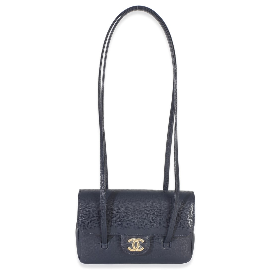 Chanel Preppy Flap Shoulder Bag Navy Grained Shiny Calfskin Leather (1 of 9)