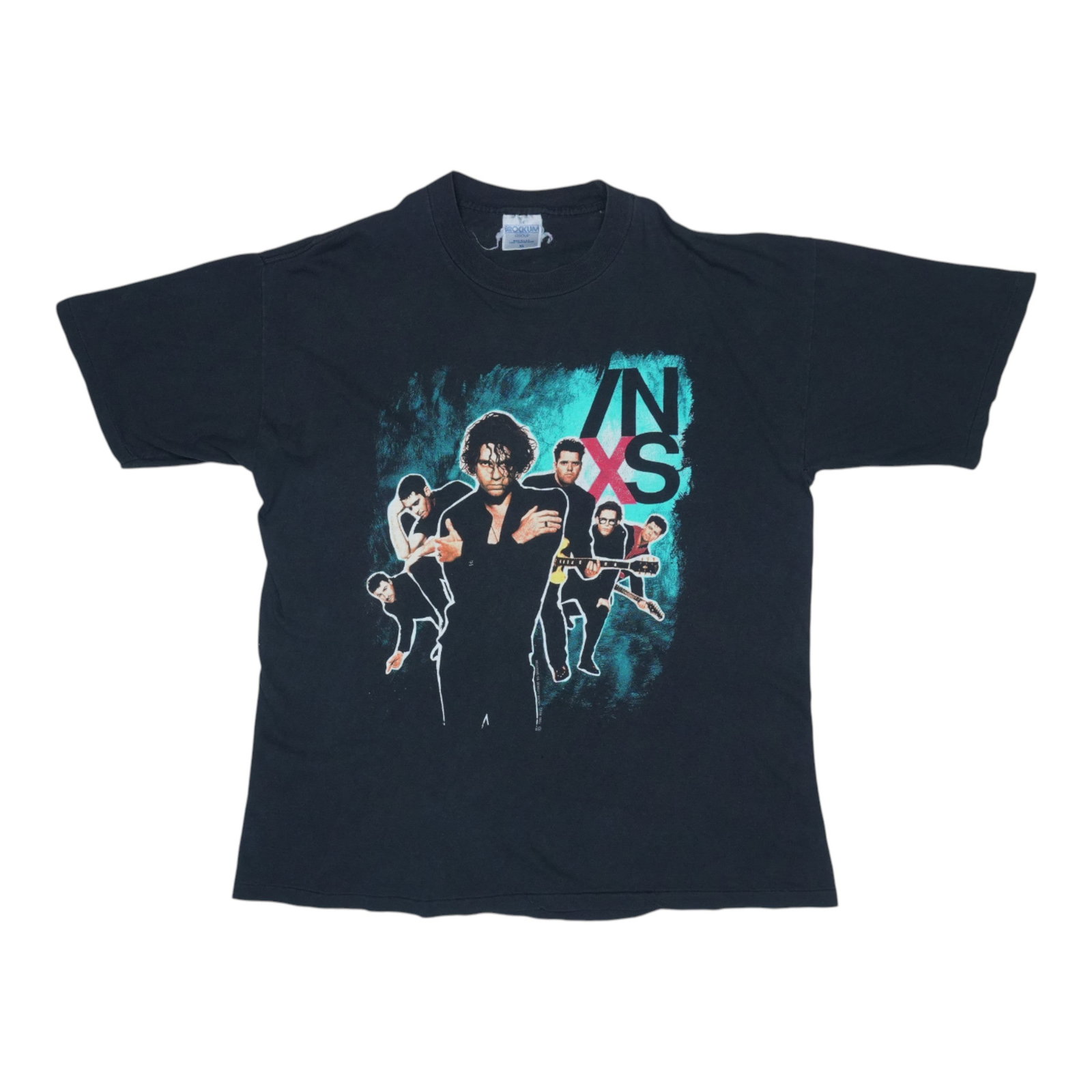 Vintage INXS 1990 Concert T-Shirt Black Cotton Extra Large: Vintage INXS 1990 Concert T-Shirt Black Cotton Extra Large This is an original vintage 1990 INXS Tour Shirt featuring both front and back graphics. Made from 100% cotton, the shirt is black in color a
