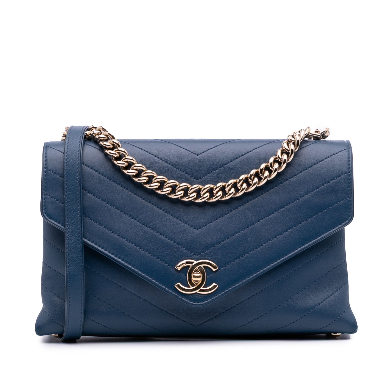 Chanel Medium Calfskin Coco Chevron Blue Envelope Flap Bag (1 of 13)