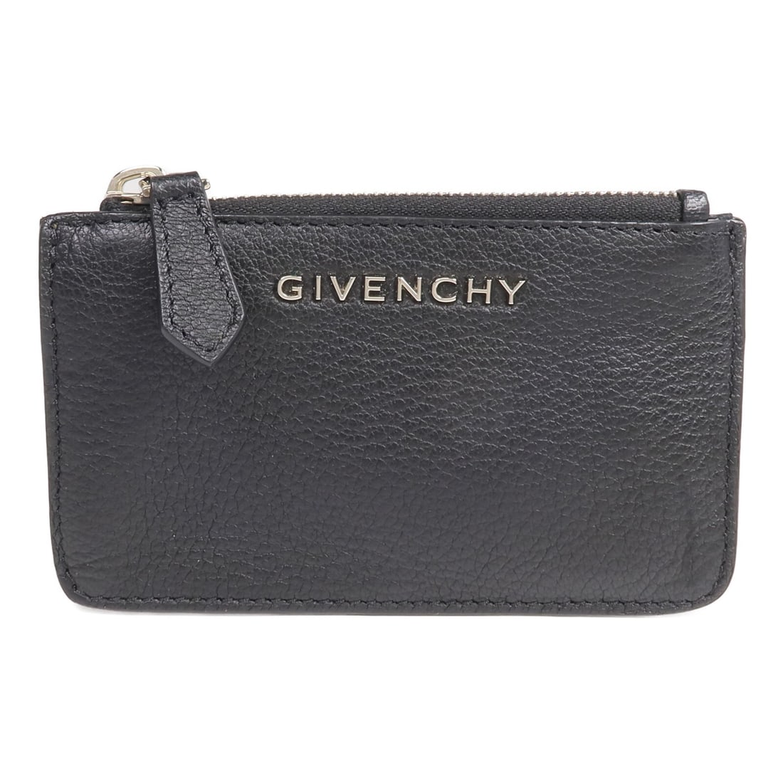Givenchy Pandora Black Calfskin Leather Key Holder with Silver Hardware: Givenchy Pandora Black Calfskin Leather Key Holder with Silver Hardware This Givenchy Pandora key pouch case is crafted from black calfskin leather and designed for unisex use. It features a sleek and