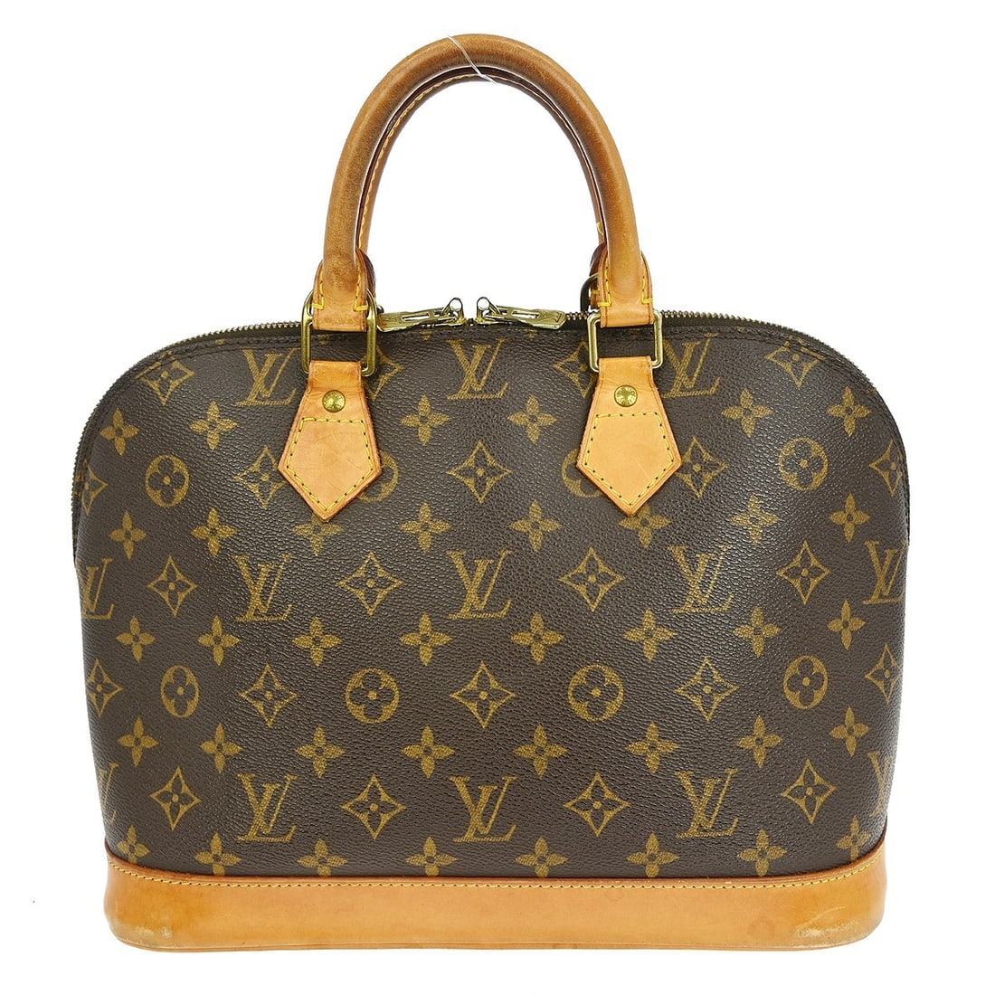 Louis Vuitton Alma Monogram Canvas Medium Brown Handbag M51130: Louis Vuitton Alma Monogram Canvas Medium Brown Handbag M51130 This Louis Vuitton Alma handbag features the iconic Monogram canvas and is designed in a medium size. The bag includes double beige handl