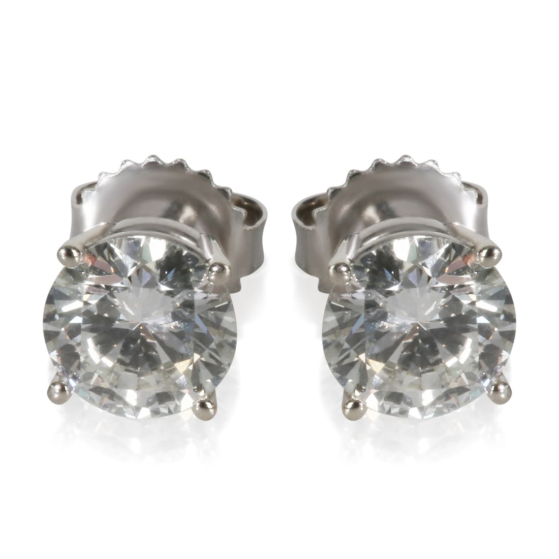 Round Brilliant Lab-Grown Diamond Earrings 2.27ctw in 14K White Gold: Round Brilliant Lab-Grown Diamond Earrings 2.27ctw in 14K White Gold These pre-owned earrings feature a total of 2.27 carats of round brilliant lab-grown diamonds set in 14K white gold. The diamonds a