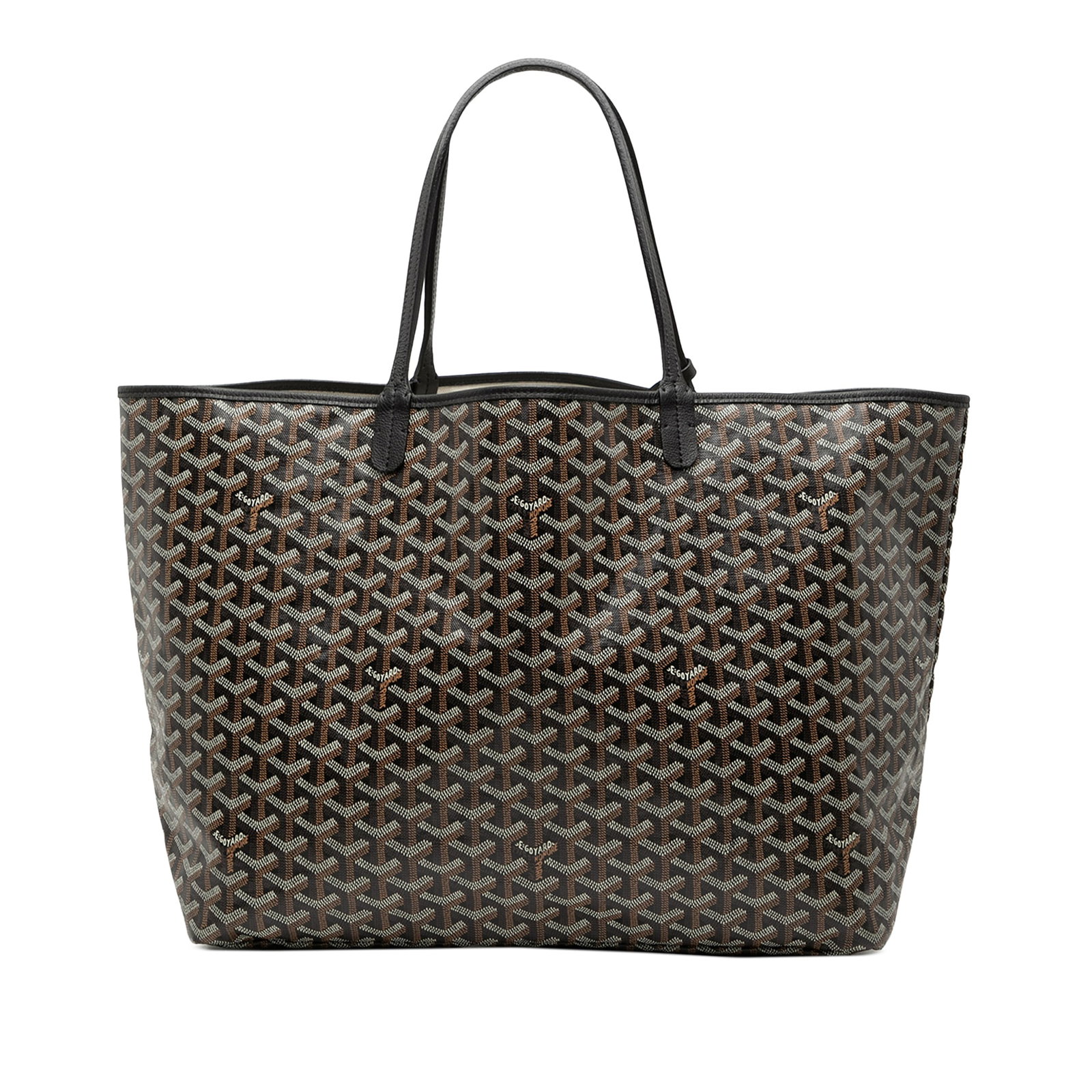 Goyard Saint Louis GM Tote with Pouch Black Coated Canvas: Goyard Saint Louis GM Tote with Pouch Black Coated Canvas The Goyardine Saint Louis GM is a spacious tote bag crafted from coated canvas with leather trim. It features flat leather handles, an open to