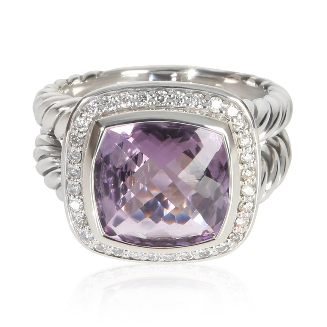 Albion Collection Sterling Silver Ring with Amethyst and Diamond Accents Size 7: Albion Collection Sterling Silver Ring with Amethyst and Diamond Accents Size 7 This David Yurman Albion ring features a round brilliant amethyst as the center stone, accented by diamonds with a total