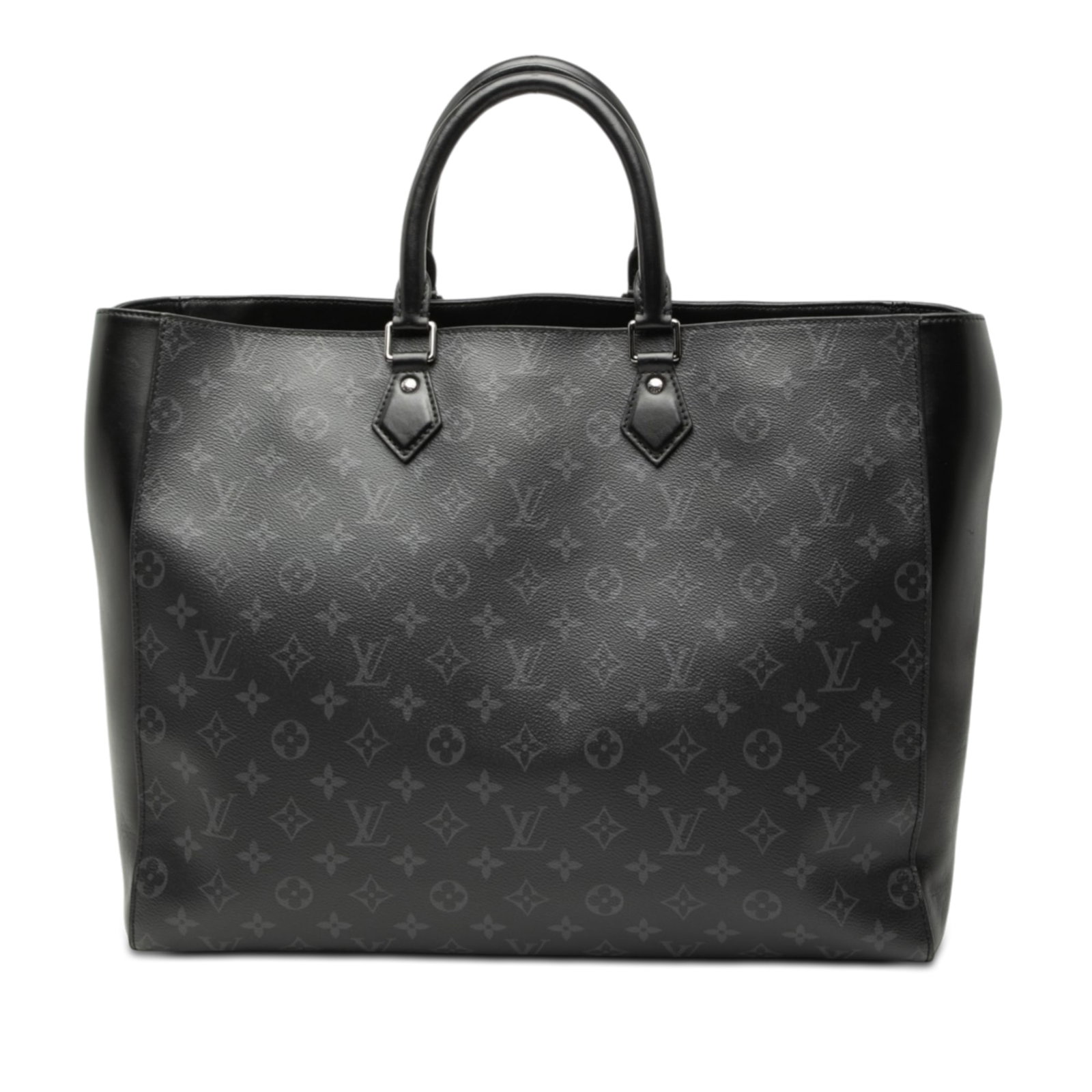Monogram Eclipse Grand Sac Tote Bag by Louis Vuitton: Monogram Eclipse Grand Sac Tote Bag by Louis Vuitton This Louis Vuitton Monogram Eclipse Grand Sac Tote features a black monogram eclipse canvas body with rolled leather handles, an open top, and an i
