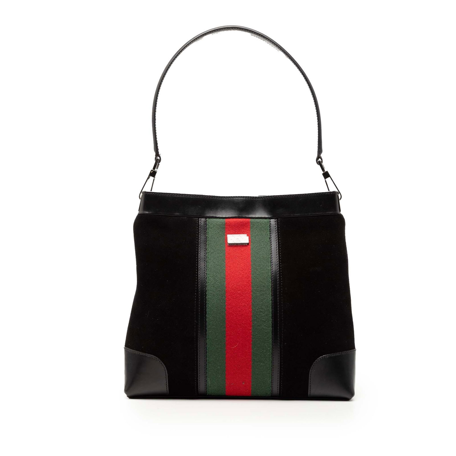 Gucci Black Suede Shoulder Bag with Leather Trim and Web Detail (1 of 8)