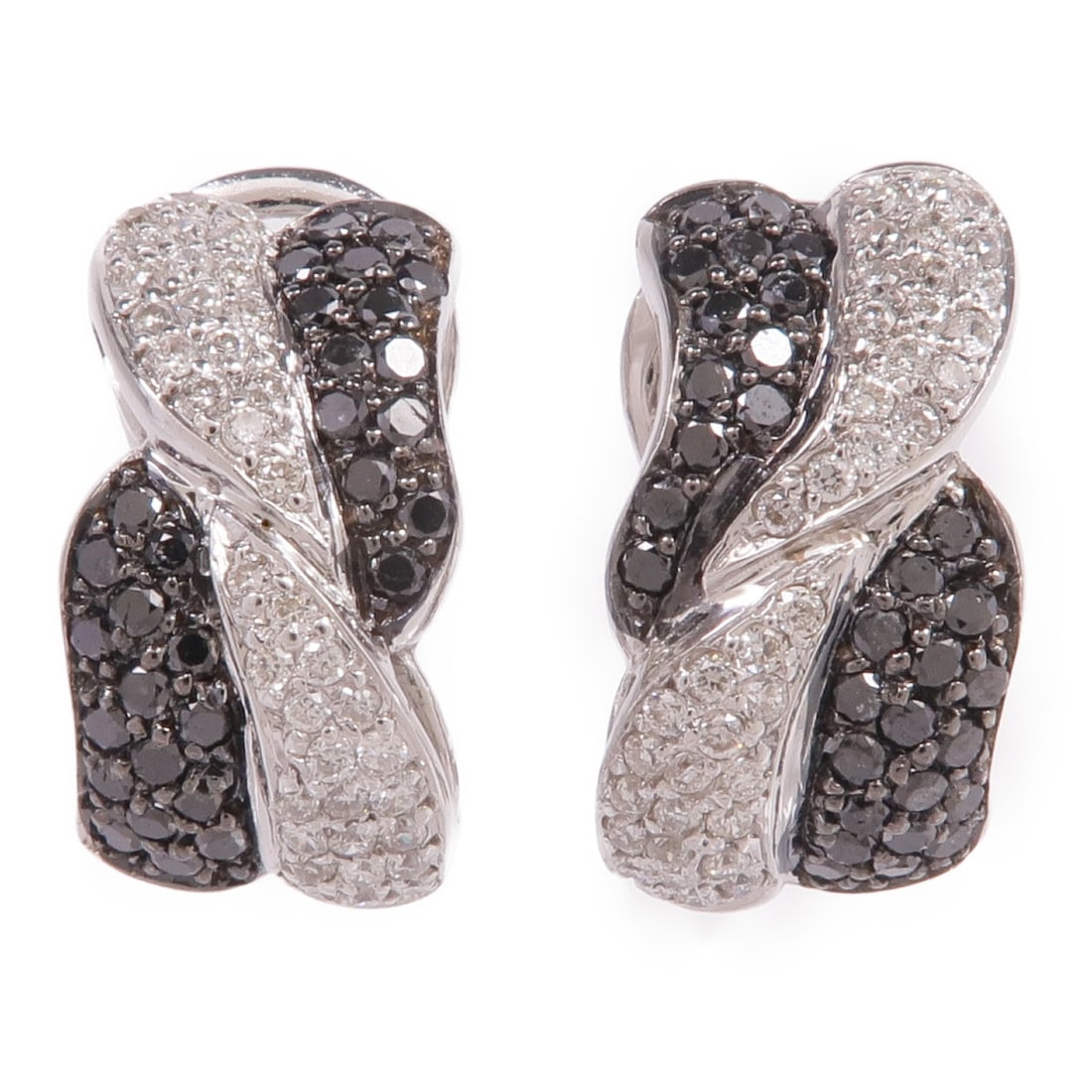 JEWELRY Black Diamond Pierced Earrings in 18K White Gold: JEWELRY Black Diamond Pierced Earrings in 18K White Gold These stunning diamond earrings feature a unique design crafted from 18K white gold. The pierced earrings showcase exquisite black diamonds tha