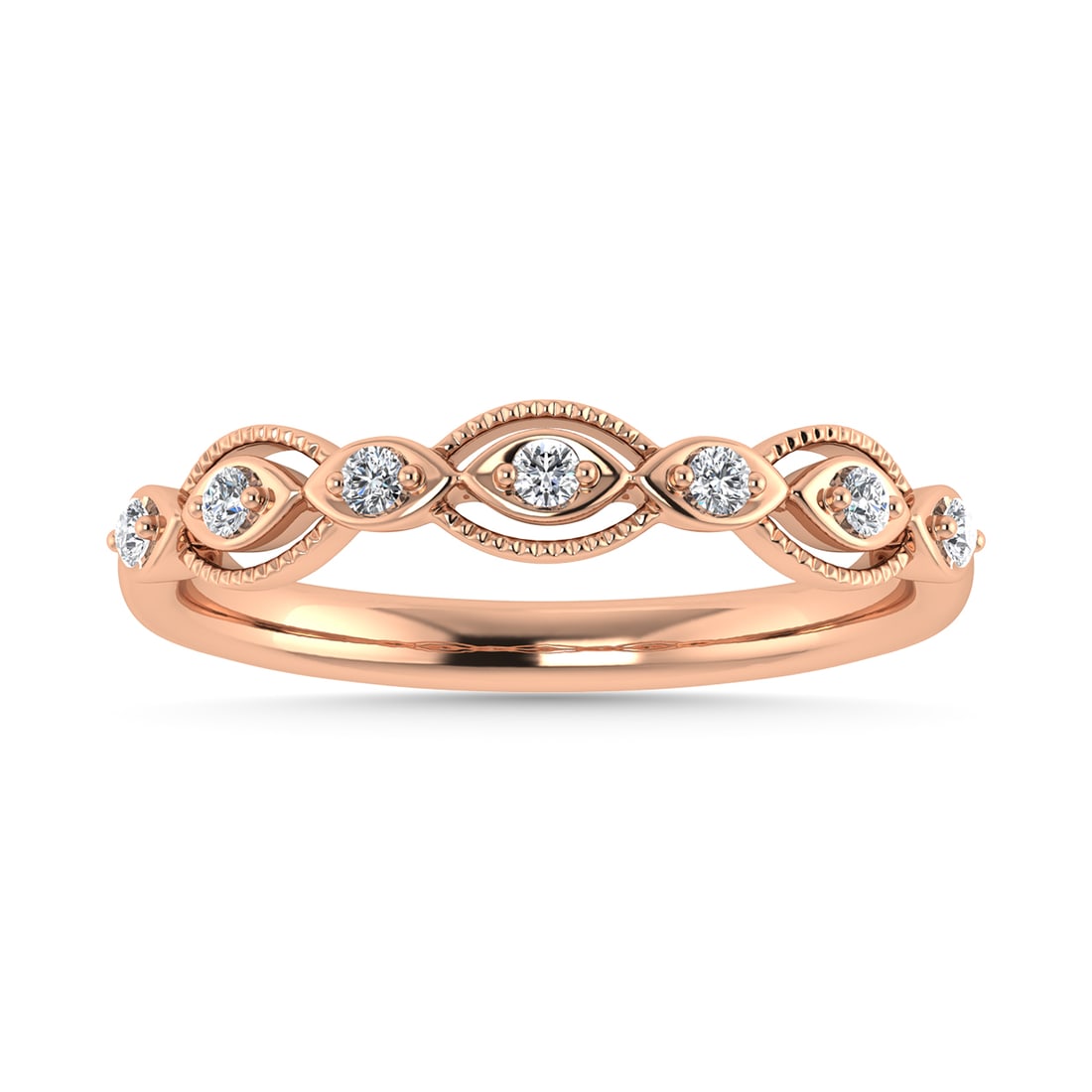 Diamond 1/6 Ct.Tw. Stack Band in 14K Rose Gold: Diamond 1/6 Ct.Tw. Stack Band in 14K Rose Gold 14k Rose Gold Stone Color: G-h Stone Clarity: I1 Each ring is presented in standard size 6.5. Complimentary resizing is available between sizes 510 (in 1