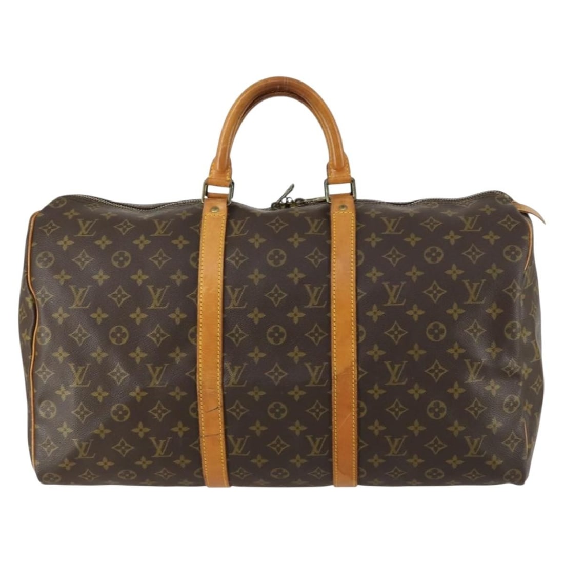 Louis Vuitton Keepall Monogram Canvas Travel Duffel Bag 50cm: Louis Vuitton Keepall Monogram Canvas Travel Duffel Bag 50cm The Louis Vuitton Keepall Bag in Monogram Canvas is a classic unisex travel accessory featuring a brown canvas exterior. Made in France, th