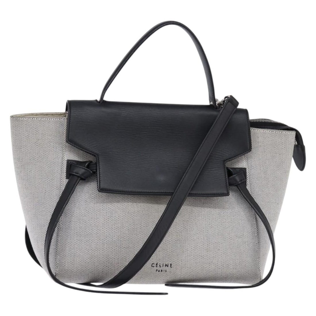 Gray Leather Belt Bag by Celine for Women 39cm by 20cm by 15cm: Gray Leather Belt Bag by Celine for Women 39cm by 20cm by 15cm This pre-owned Celine Belt Bag is crafted from textured gray leather, designed for women. It features a belt bag style with a handle and 
