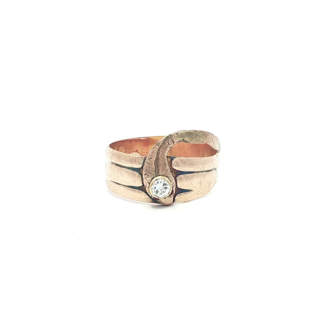 Victorian 10k Gold Serpent Wrap Diamond Band Ring Size 7.5: Victorian 10k Gold Serpent Wrap Diamond Band Ring Size 7.5 This antique Victorian serpent band ring is crafted from solid 10k yellow gold and features a wide wrap design. The ring is adorned with a be