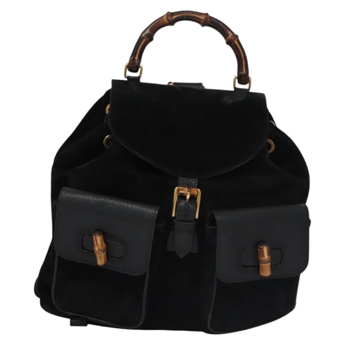 Gucci Black Suede Vintage Bamboo Backpack Purse Italy (1 of 18)