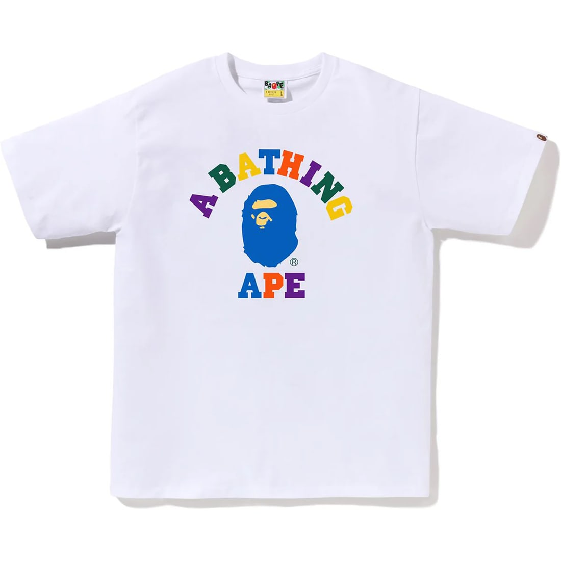 Large Bape Colors College White T Shirt Authentic Unworn: Large Bape Colors College White T Shirt Authentic Unworn This is an authentic Bape Colors College White Tee in size Large. The shirt is in un-used and unworn condition, offering a clean and classic lo