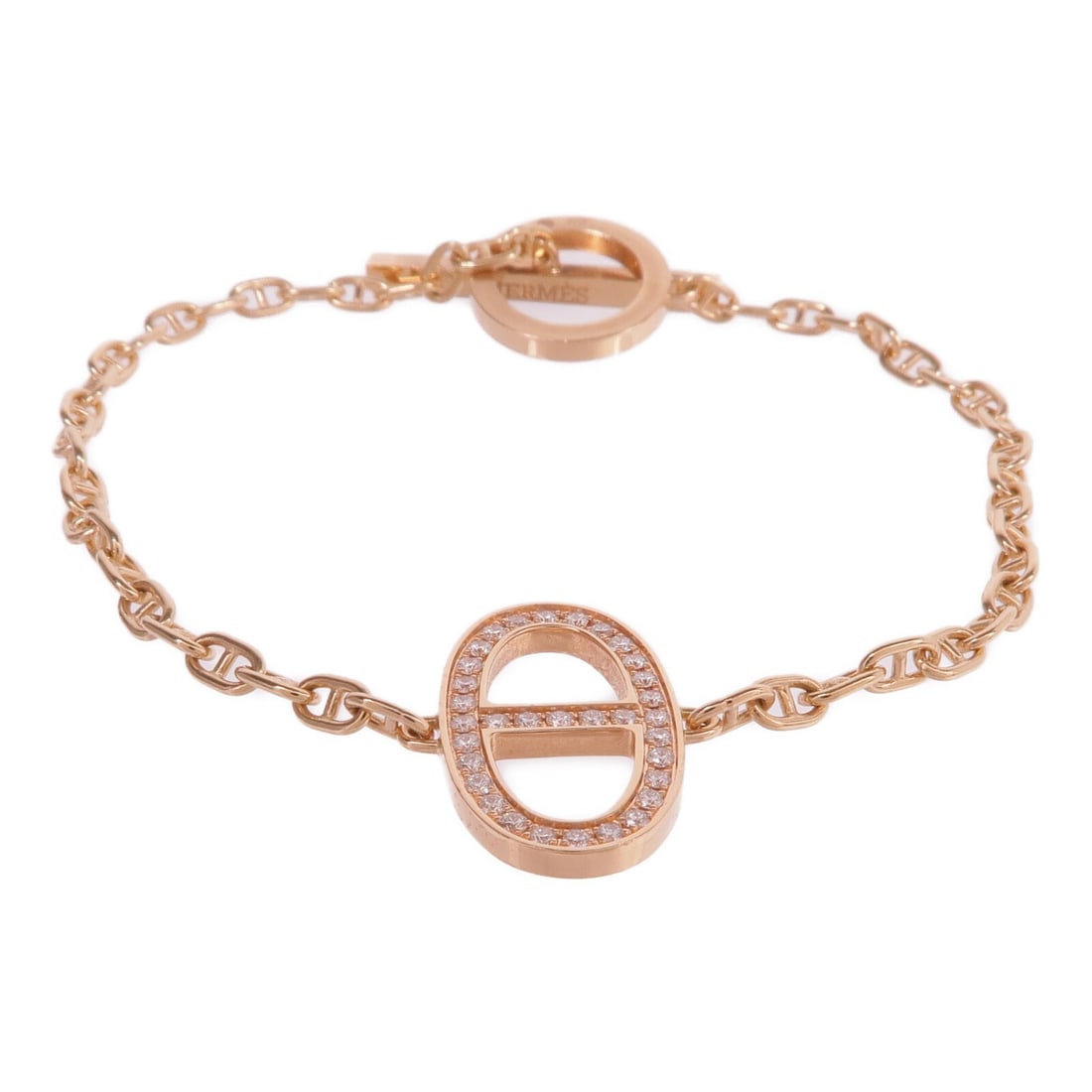 HERMES Chaine d'ancre Contour Bracelet 18K Pink Gold Diamond: HERMES Chaine d'ancre Contour Bracelet 18K Pink Gold Diamond This exquisite HERMES Chaine d'ancre Contour Bracelet features a stunning design crafted in 18K pink gold (K18PG) and adorned with sparklin