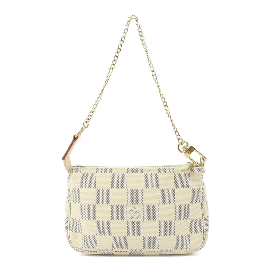 Louis Vuitton Damier Azur Mini Pochette Accessoires White PVC Handbag: Louis Vuitton Damier Azur Mini Pochette Accessoires White PVC Handbag This Louis Vuitton Mini Pochette Accessoires handbag features the iconic Damier Azur pattern in white and is crafted from durable 