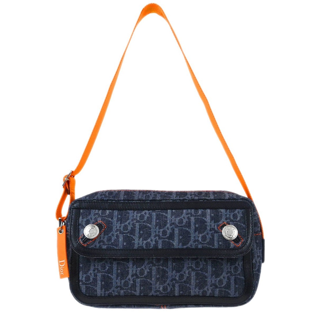 Christian Dior Navy Trotter Flight Handbag Canvas Leather Italy (1 of 10)