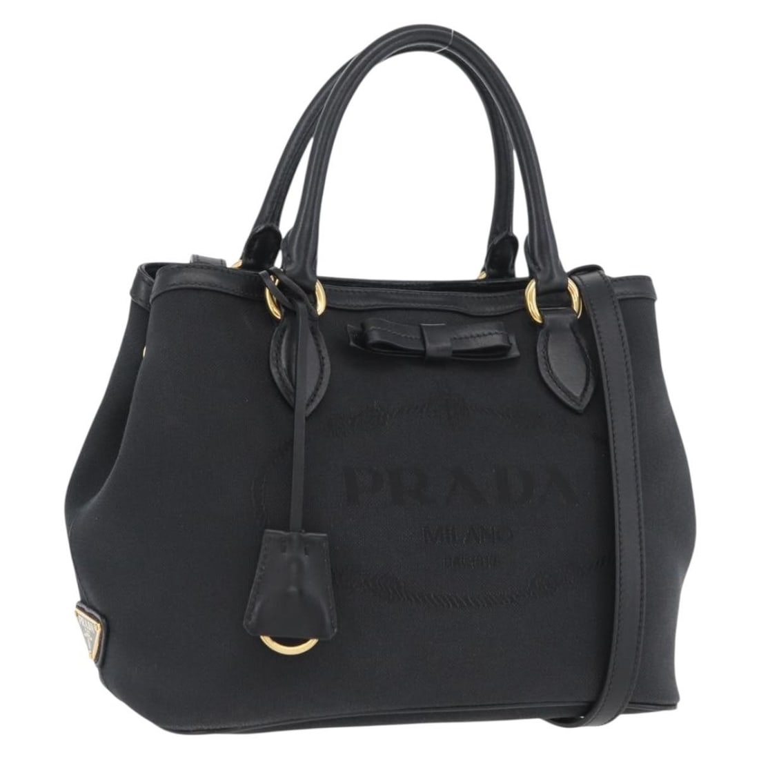 Prada Black Canvas 2way Handbag with Gold Accents and Shoulder Strap (1 of 18)