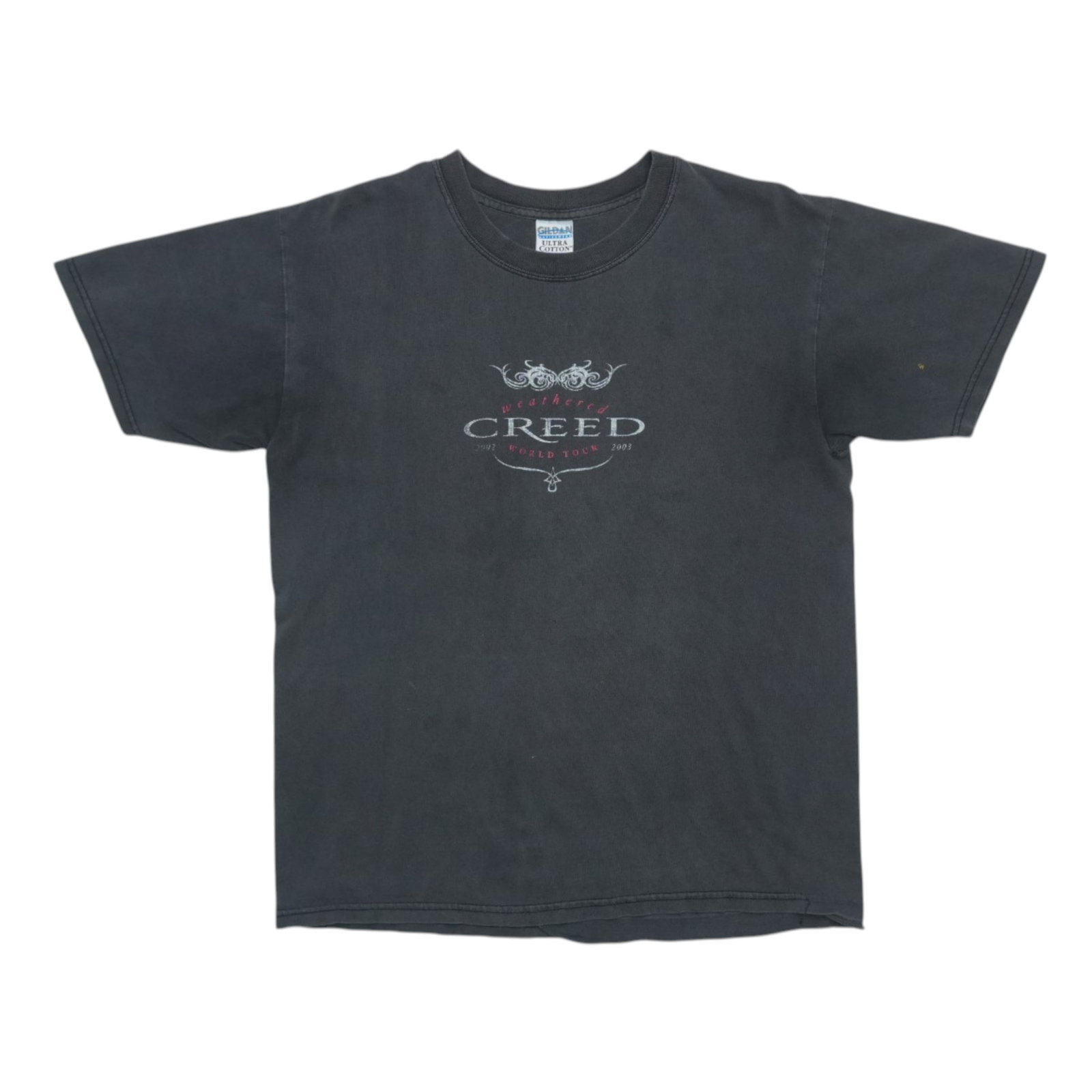 Vintage 2002 Creed Weathered Tour Black Cotton Shirt with Graphics: Vintage 2002 Creed Weathered Tour Black Cotton Shirt with Graphics This is an original vintage 2002 Creed Weathered World Tour shirt featuring front and back graphics. The shirt is made of 100% cotton
