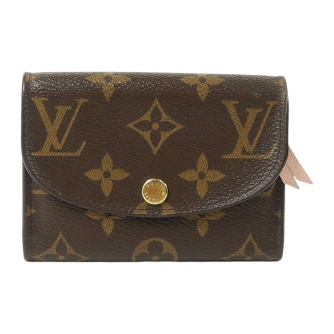 Louis Vuitton Rosalie Monogram Brown Pink Coin Purse with Gold Hardware: Louis Vuitton Rosalie Monogram Brown Pink Coin Purse with Gold Hardware This Louis Vuitton Rosalie coin purse and card case is crafted from brown PVC coated canvas with the iconic Monogram pattern and