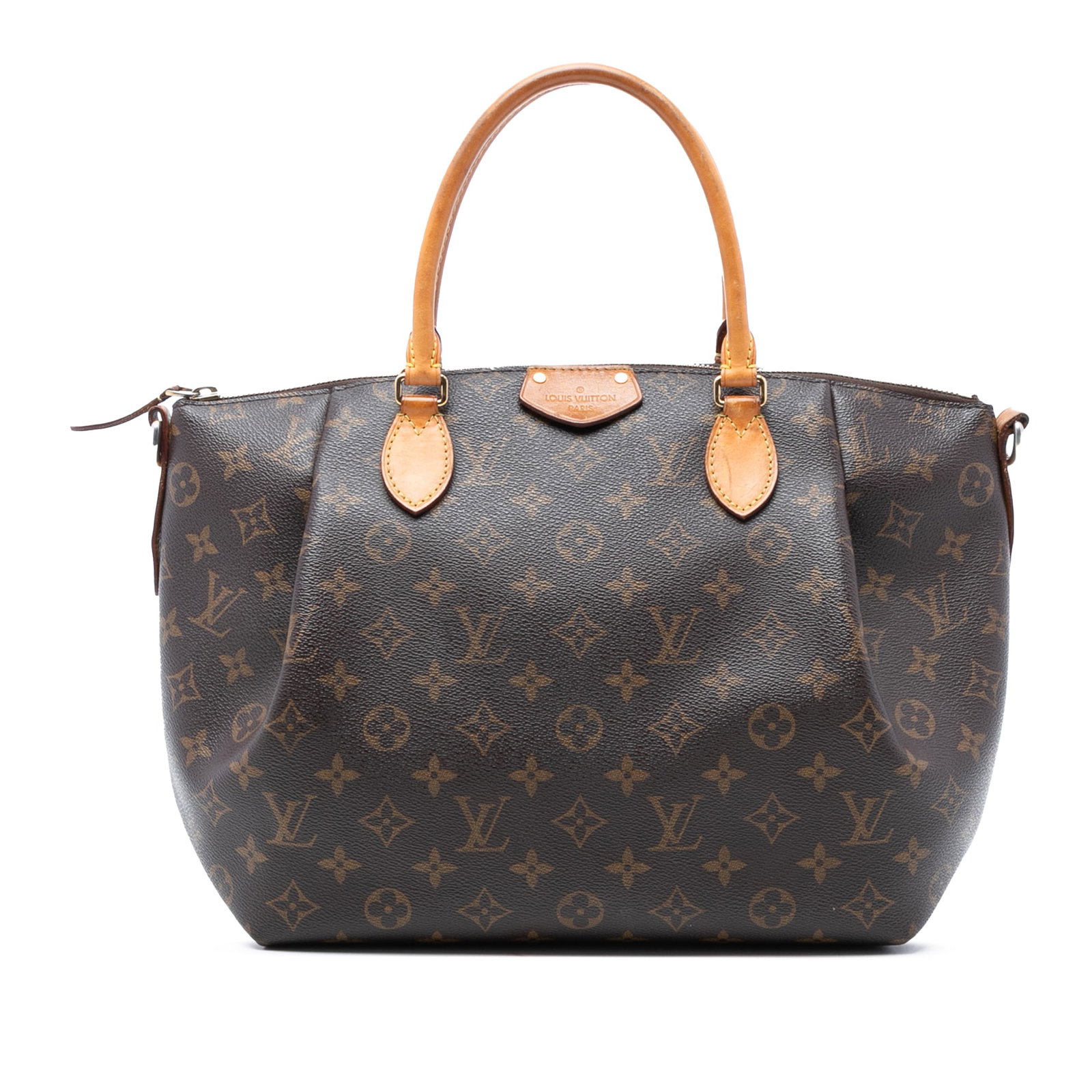 Louis Vuitton Turenne MM Brown Monogram Canvas Handbag with Leather Handles: Louis Vuitton Turenne MM Brown Monogram Canvas Handbag with Leather Handles The Louis Vuitton Monogram Turenne MM is crafted from signature monogram canvas with vachetta leather trim and rolled vachet