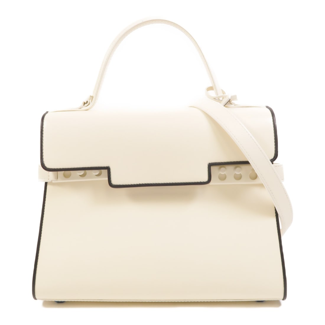 Tempete MM two way shoulder handbag in white and black calfskin leather: Tempete MM two way shoulder handbag in white and black calfskin leather This Delvaux Tempete MM shoulder bag is crafted from white calfskin leather and features a versatile 2-way design. The bag is de