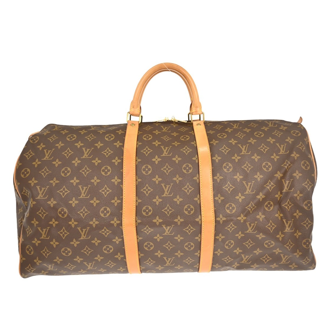 Louis Vuitton Keepall 60 Monogram Canvas Extra Large Travel Duffel Bag: Louis Vuitton Keepall 60 Monogram Canvas Extra Large Travel Duffel Bag This Louis Vuitton Keepall 60 travel handbag features the iconic Monogram canvas and leather exterior with double beige leather h