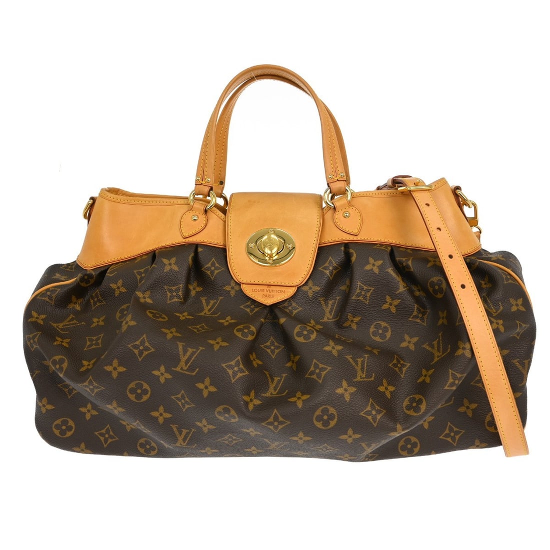 Louis Vuitton Monogram Canvas Boeshi GM Large 2WAY Shoulder and Handbag: Louis Vuitton Monogram Canvas Boeshi GM Large 2WAY Shoulder and Handbag This Louis Vuitton Boeshi GM 2WAY handbag features the iconic Monogram canvas leather with brown double handles and gold-tone ha