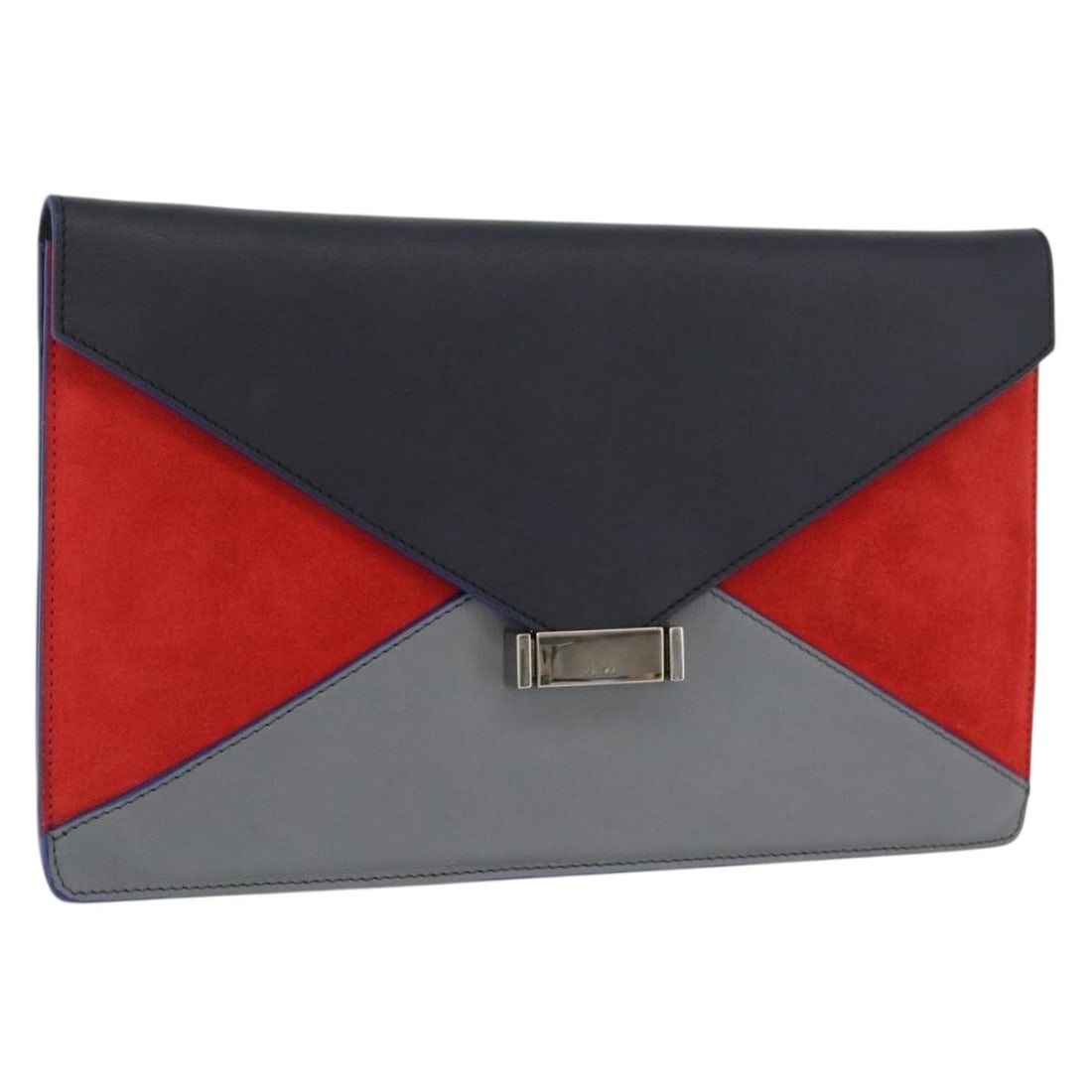 Celine Navy Leather Clutch with Silver Accents and Dust Bag: Celine Navy Leather Clutch with Silver Accents and Dust Bag This CELINE clutch bag features a navy and silver leather exterior, designed for women. The bag is crafted in Italy and comes with a dust ba