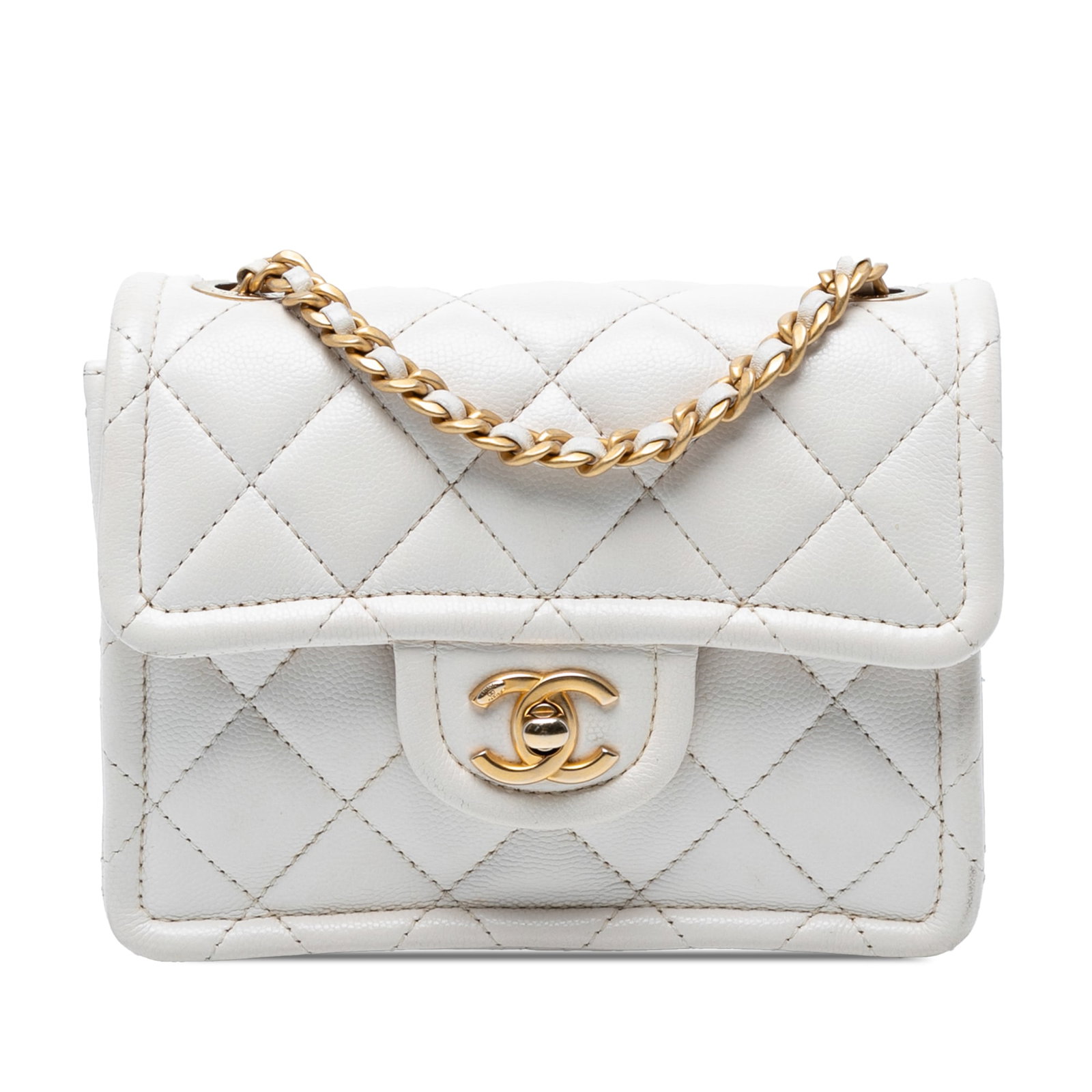 Chanel Mini Quilted Caviar Sweet Classic Flap White Crossbody Bag: Chanel Mini Quilted Caviar Sweet Classic Flap White Crossbody Bag Introducing the Chanel Mini Quilted Caviar Sweet Classic Flap, a stunning crossbody bag crafted from luxurious quilted caviar leather 