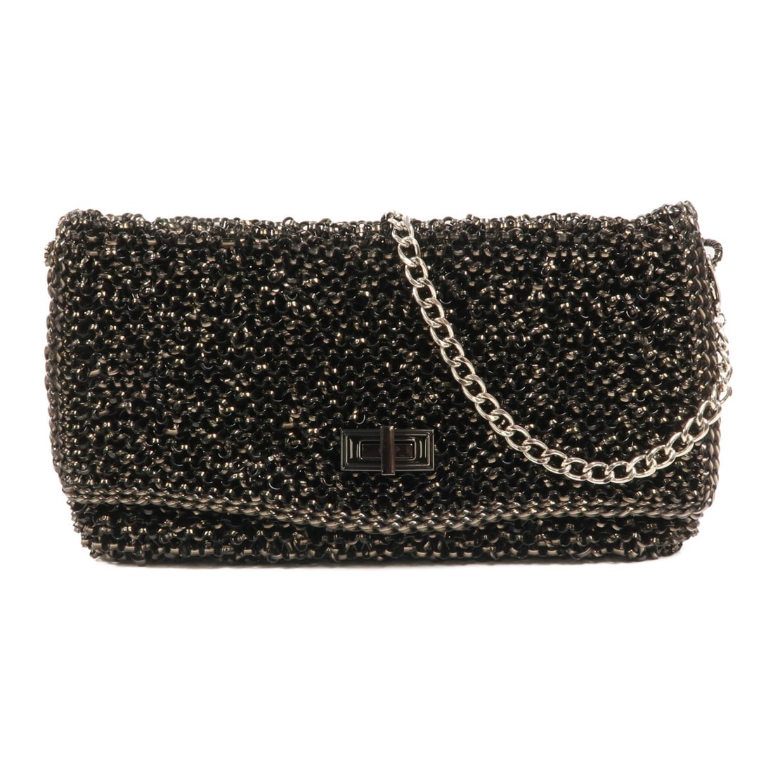 ANTEPRIMA SHW Black PVC Shoulder Bag: ANTEPRIMA SHW Black PVC Shoulder Bag This ANTEPRIMA shoulder bag features a sleek black exterior crafted from PVC, complemented by a chain shoulder strap. Designed for women, the bag offers a compact 