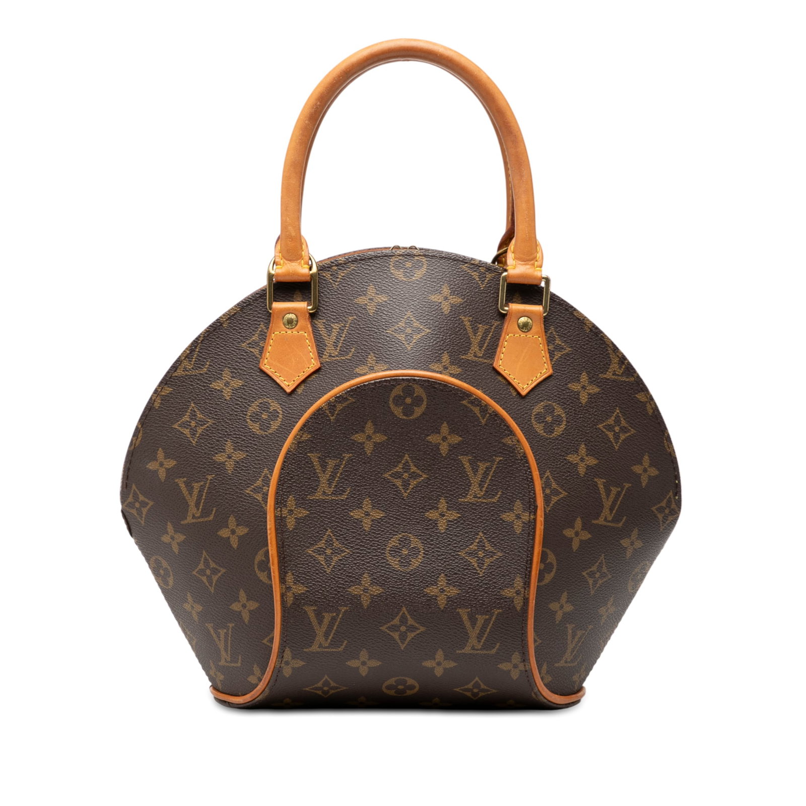 Louis Vuitton Ellipse PM Handbag in Monogram Canvas with Leather Trim: Louis Vuitton Ellipse PM Handbag in Monogram Canvas with Leather Trim This Louis Vuitton Monogram Ellipse PM features a structured body crafted from signature monogram canvas with vachetta leather tri