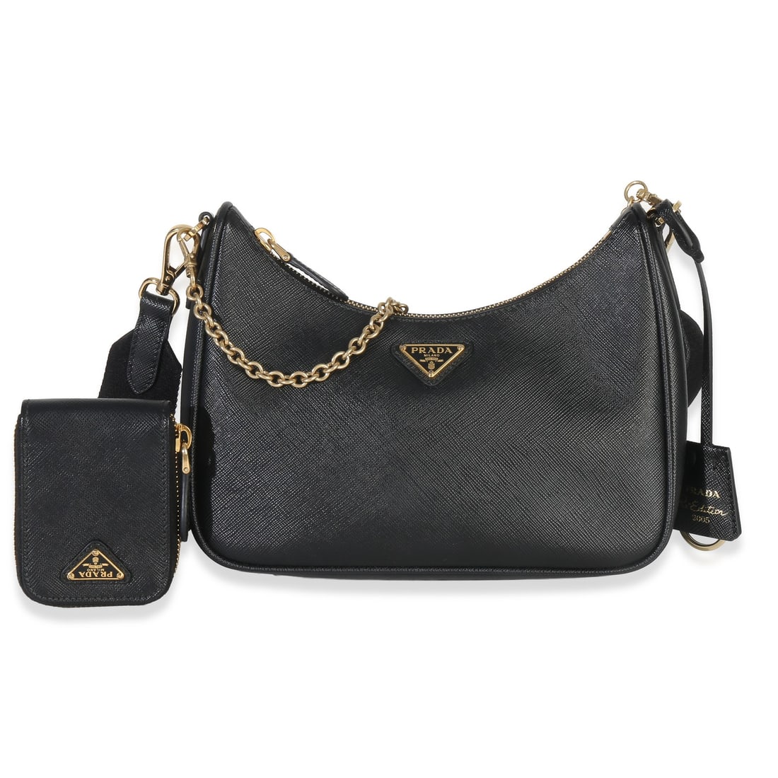 Prada Re-Edition 2005 Black Leather Shoulder Bag With Accessories (1 of 9)