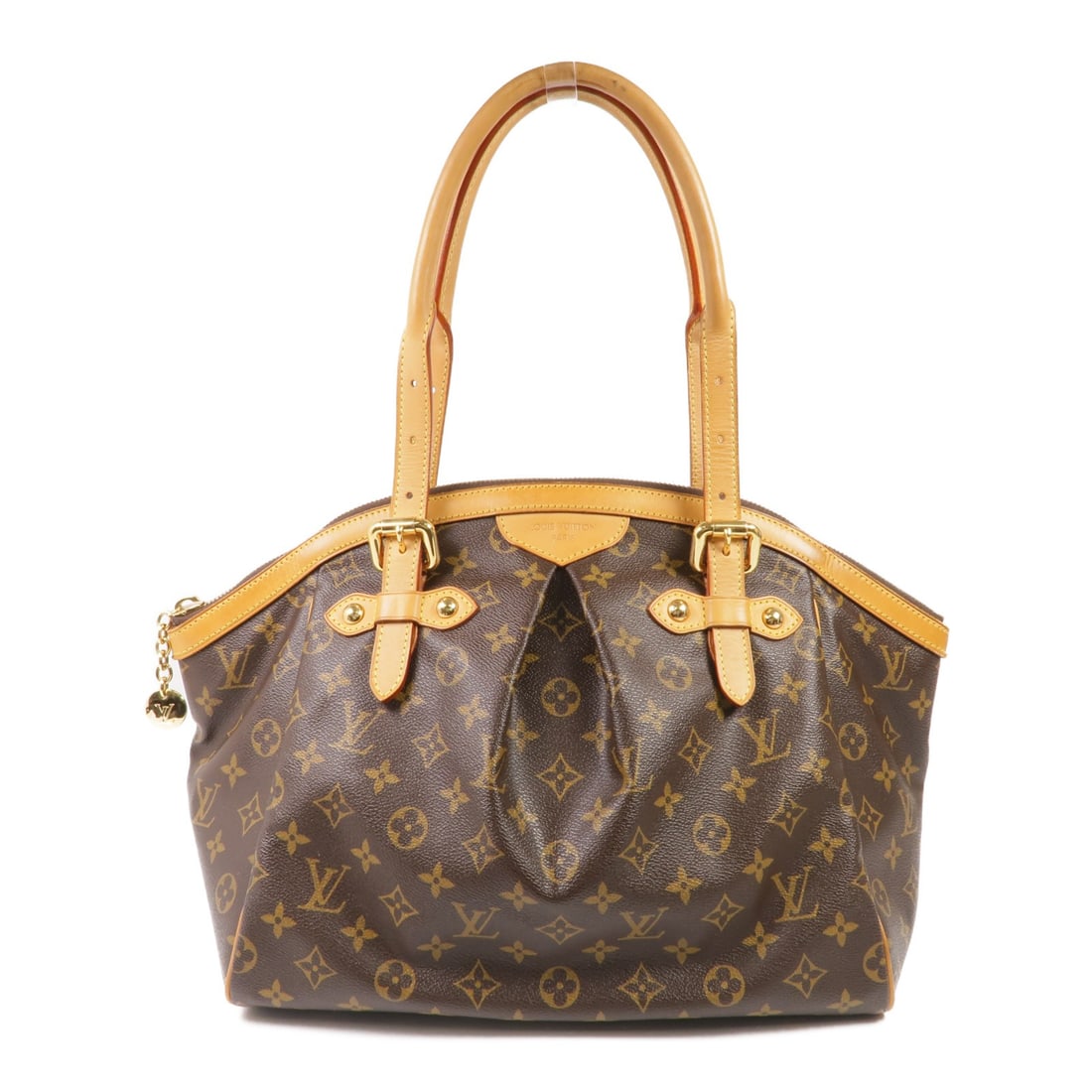 Louis Vuitton Tivoli GM Brown Monogram Shoulder Bag with Gold Hardware M40144: Louis Vuitton Tivoli GM Brown Monogram Shoulder Bag with Gold Hardware M40144 This Louis Vuitton Tivoli GM shoulder bag features the classic Monogram pattern on durable PVC coated canvas in brown. Des