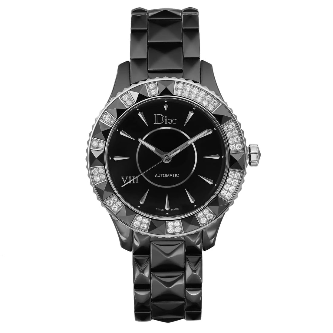 Dior VIII Luxury Watch Black Dial Diamond Bezel Ceramic Bracelet CD1245E1C001: Dior VIII Luxury Watch Black Dial Diamond Bezel Ceramic Bracelet CD1245E1C001 This luxurious Christian Dior VIII wristwatch is a perfect blend of sophistication and style. Featuring a striking black d